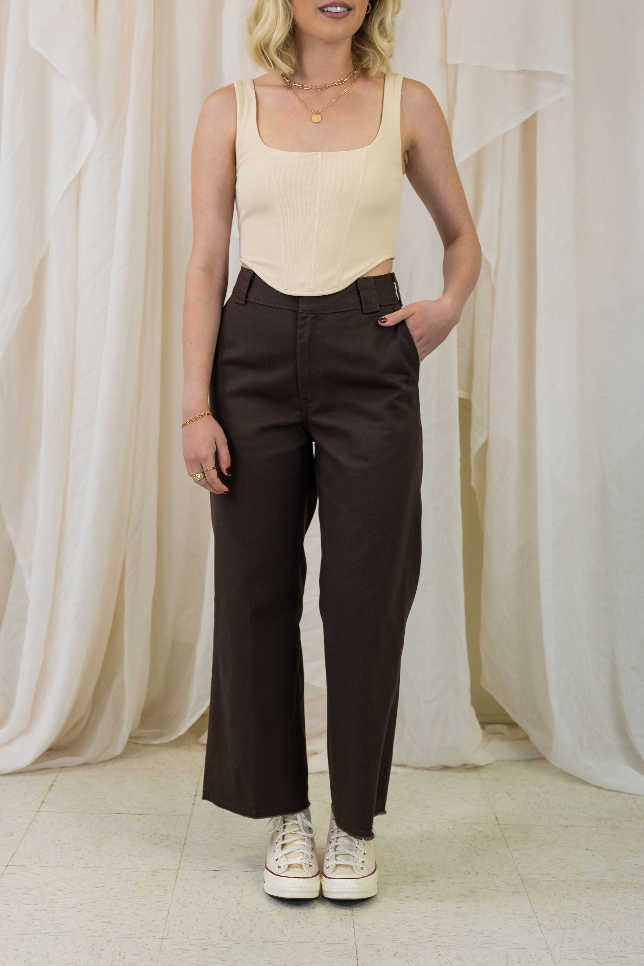 Brown Dickies Twill Crop Pants