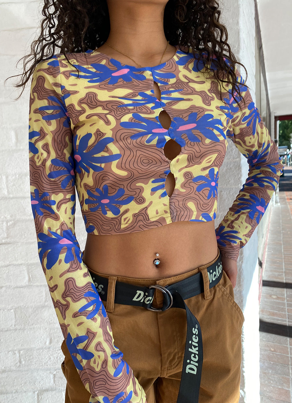 This Heart Long Sleeve Floral Crop Top