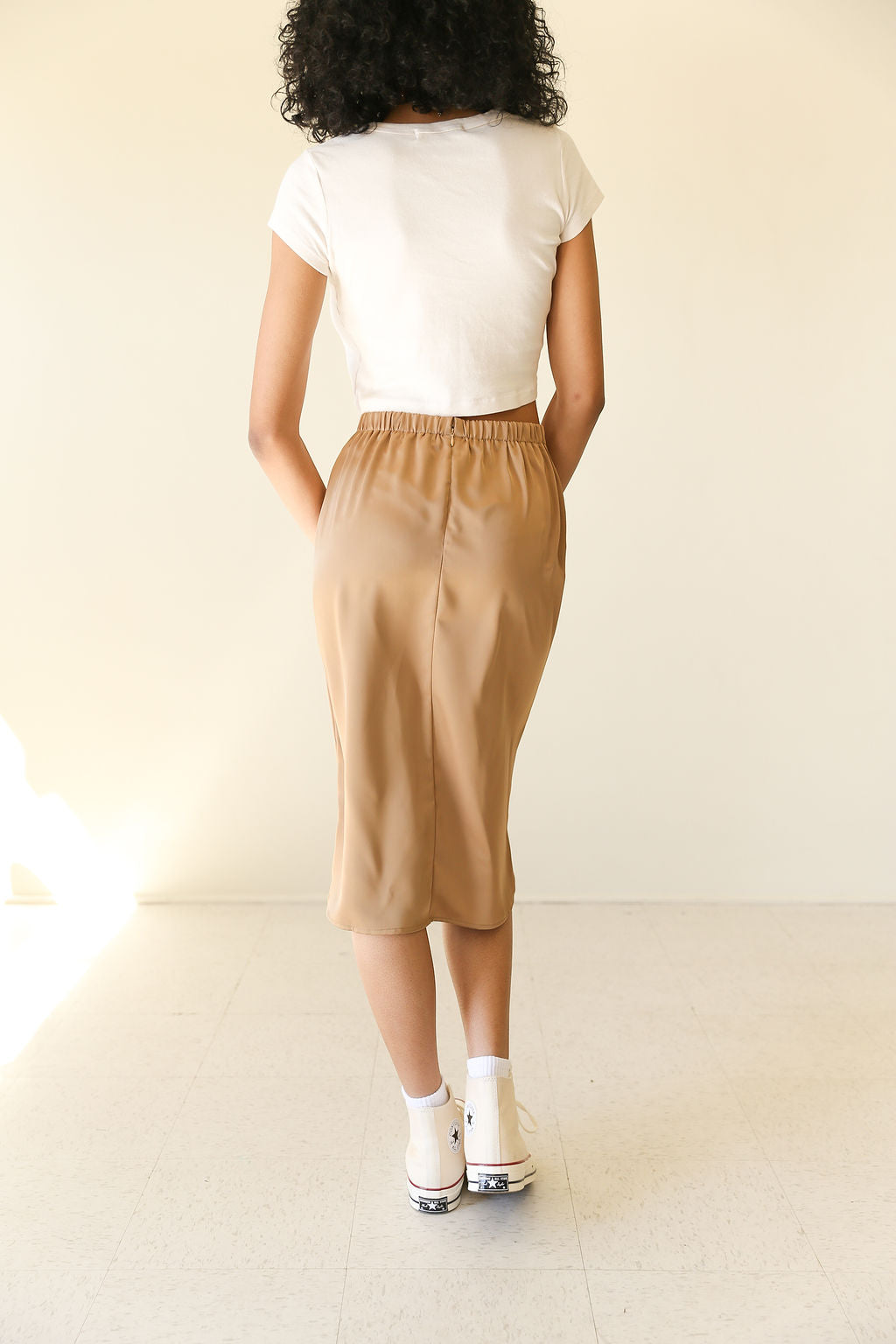 Golden Days Satin Midi Skirt