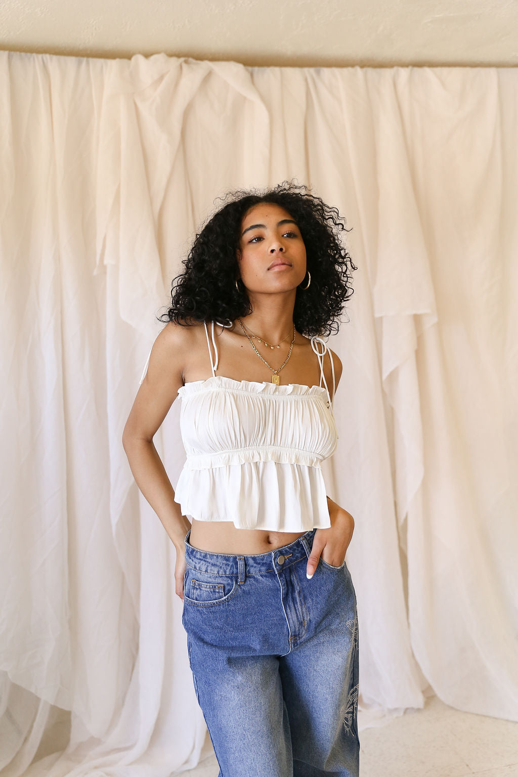 Want It Pleated Satin Cami Top