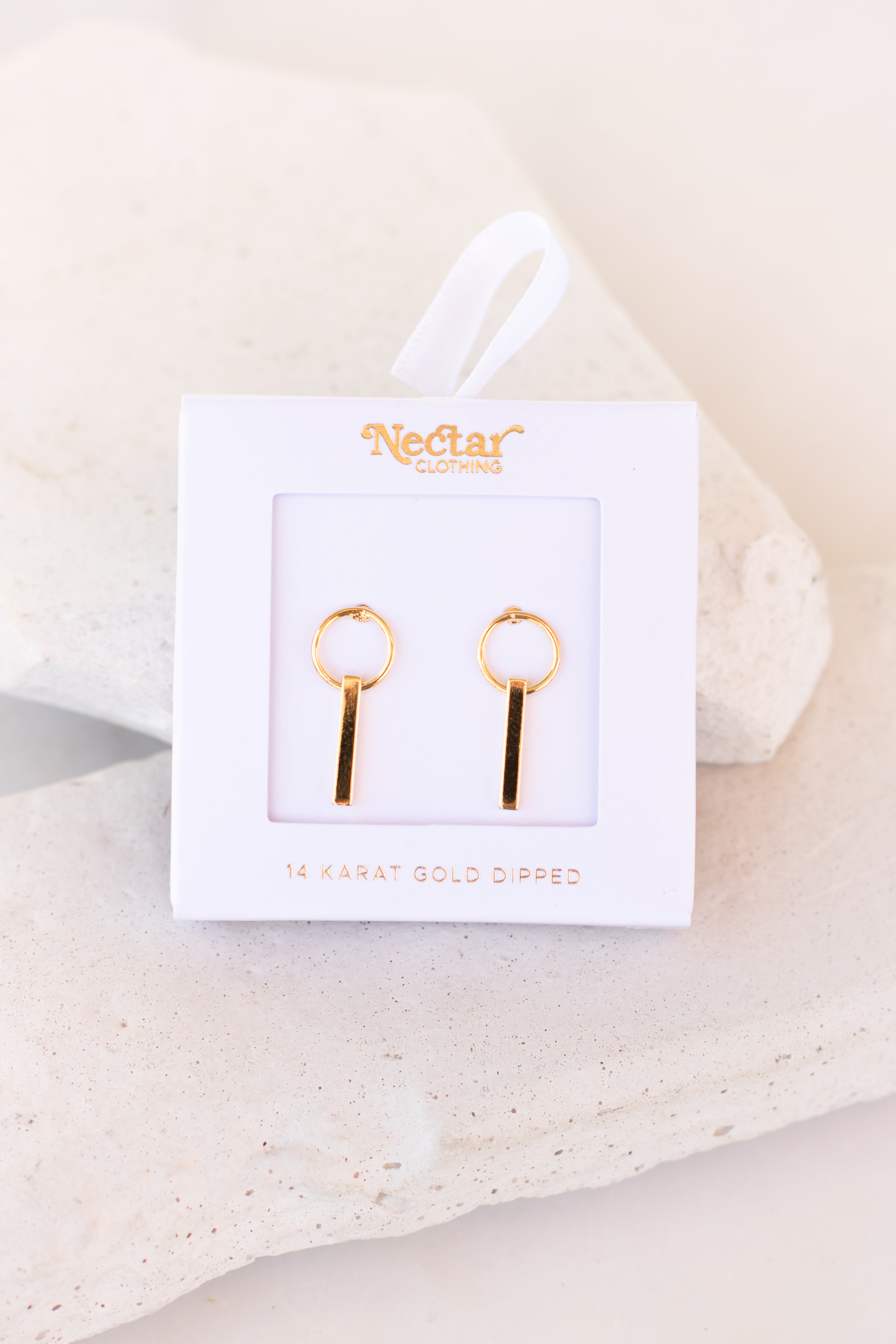 Gold Dipped Circle Drop Bar Earrings