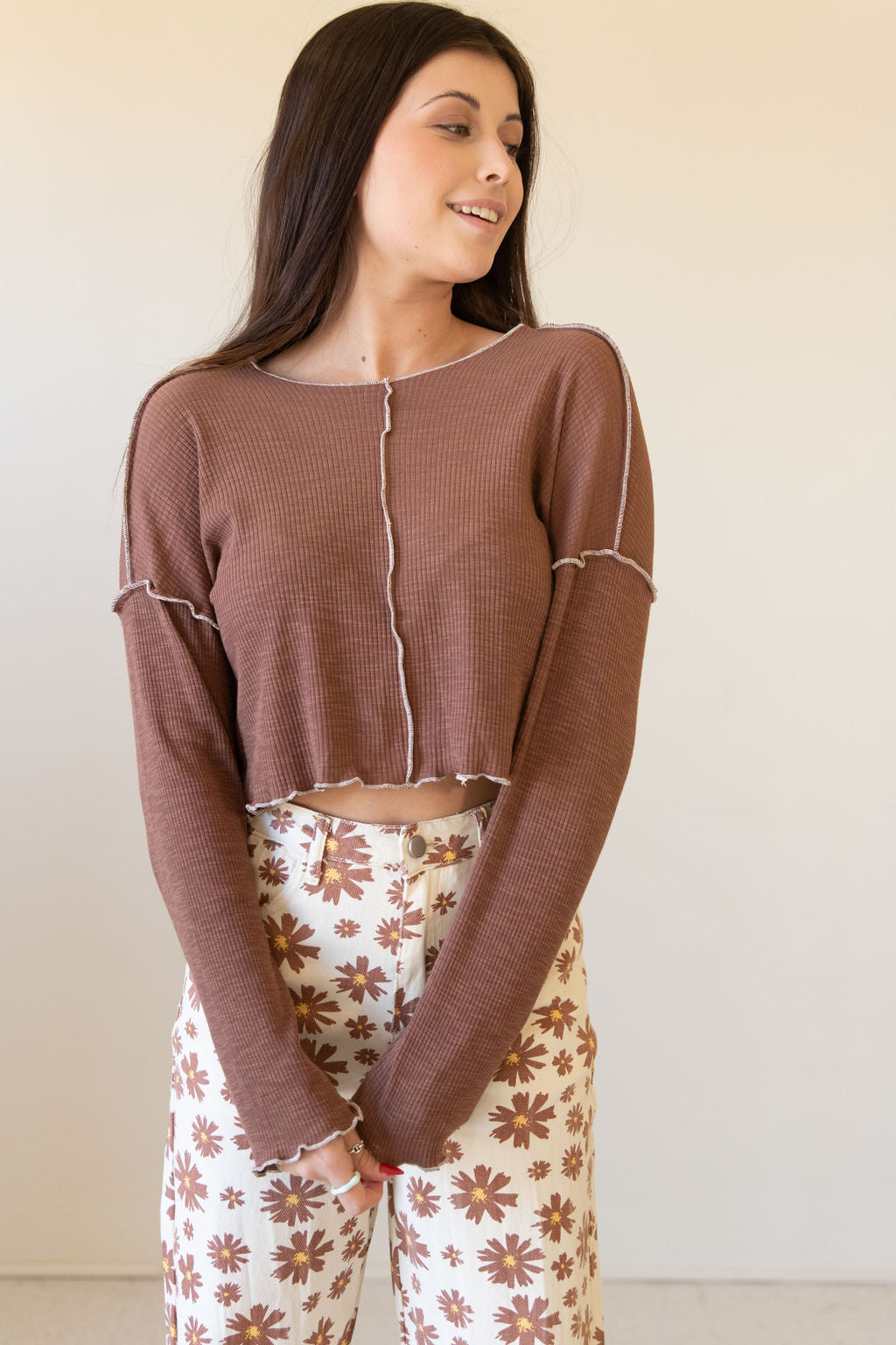 Happy Now Long Sleeve Crop Top