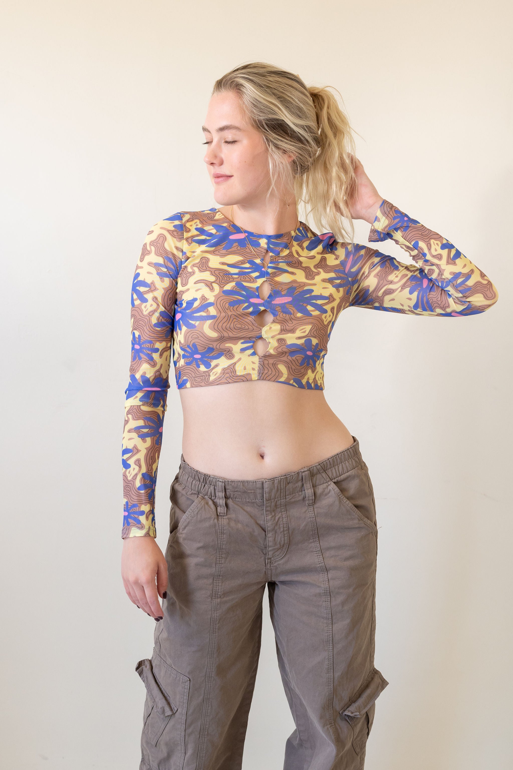 This Heart Long Sleeve Floral Crop Top