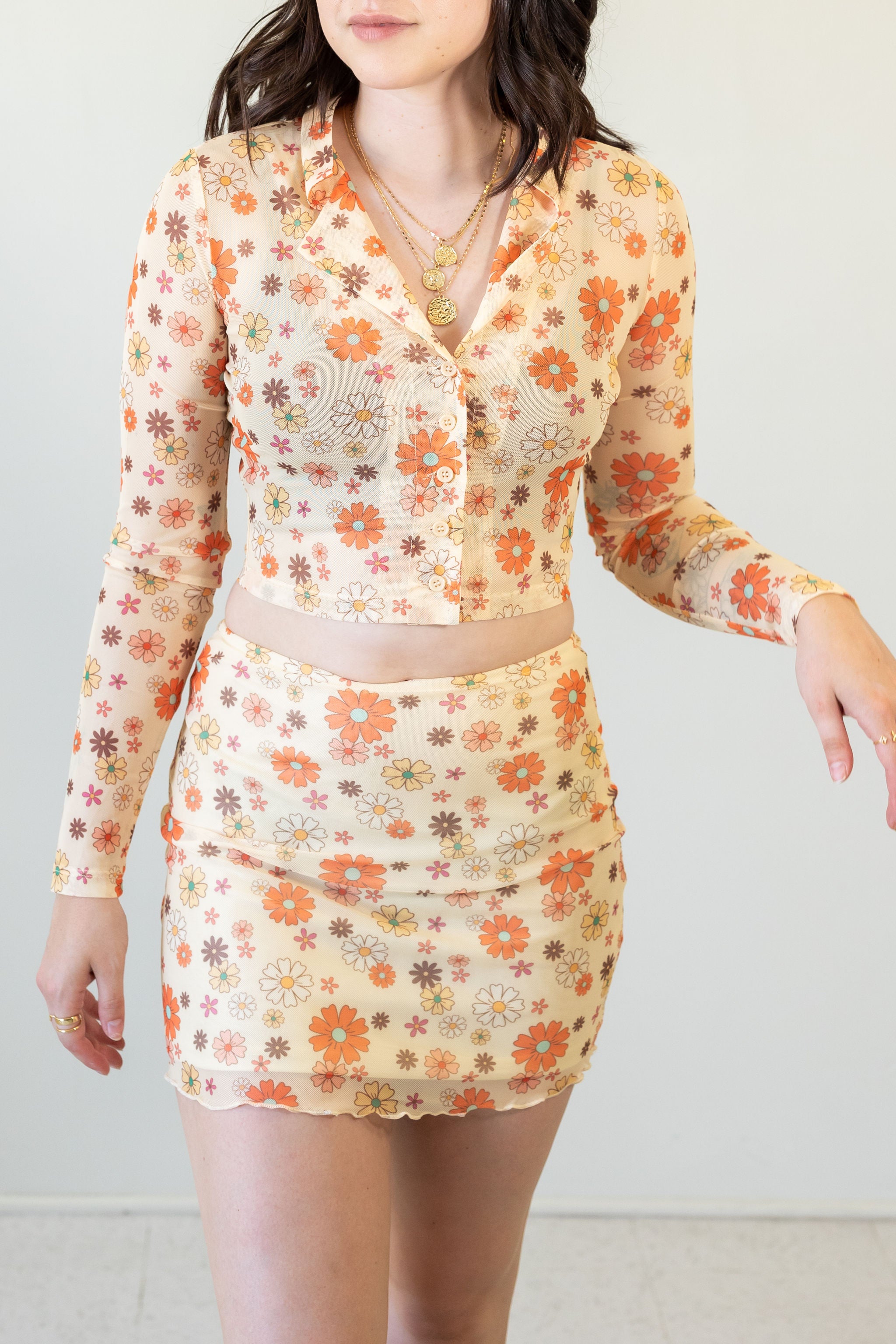 All Day Sheer Floral Mini Skirt