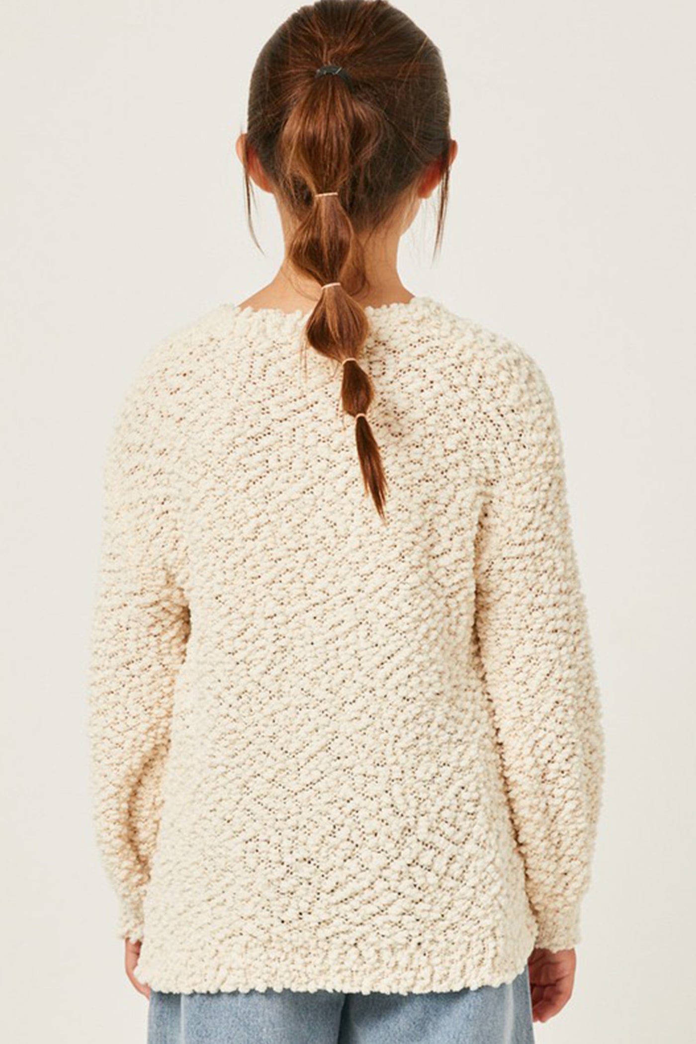 Cream Popcorn Knit Kids Sweater