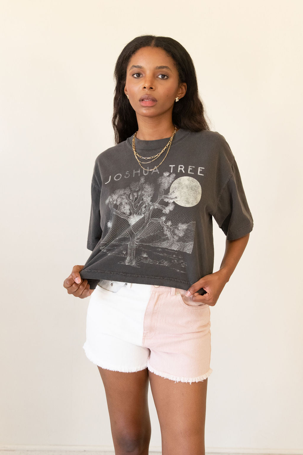 Mood Booster Color Block Denim Shorts