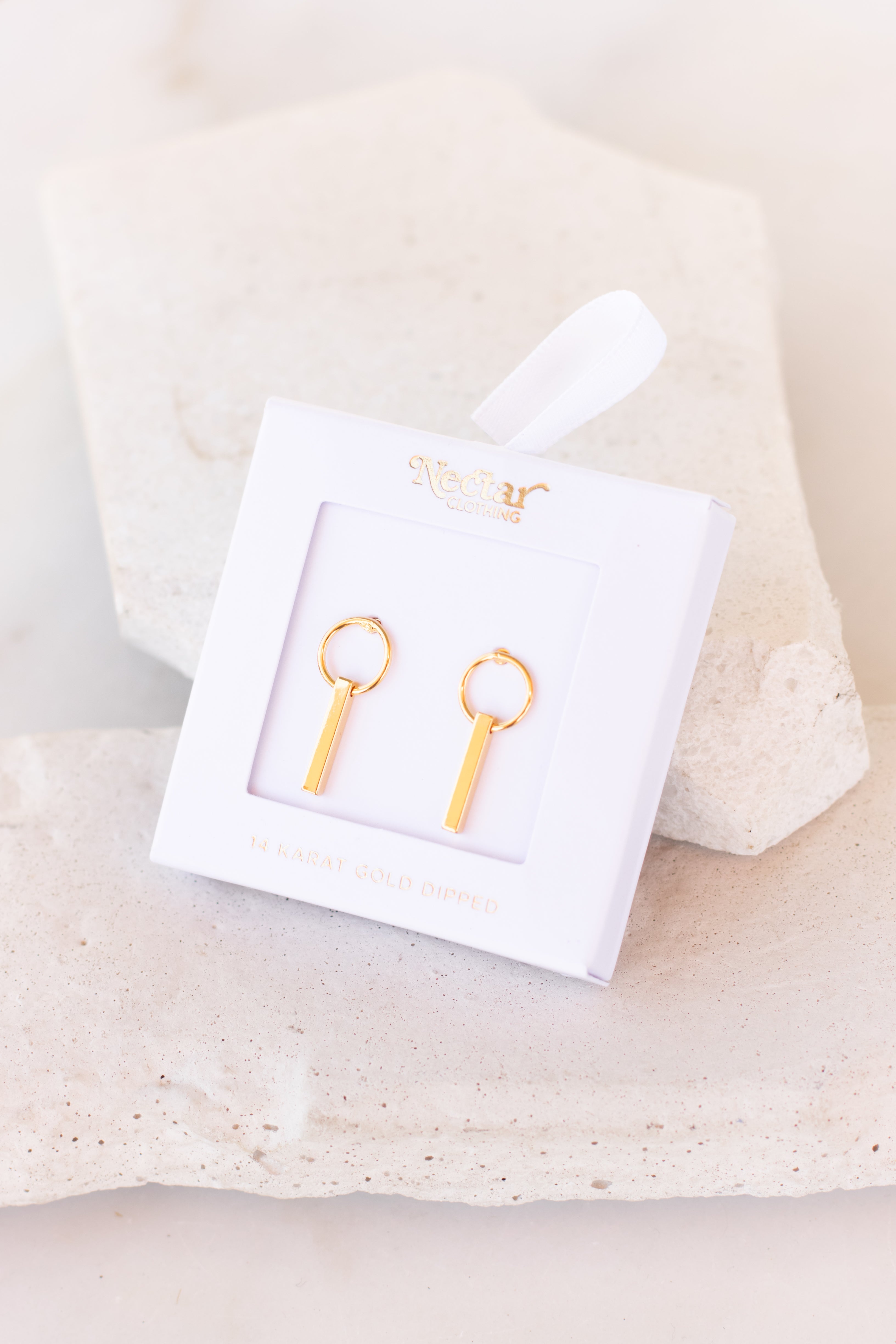 Gold Dipped Circle Drop Bar Earrings