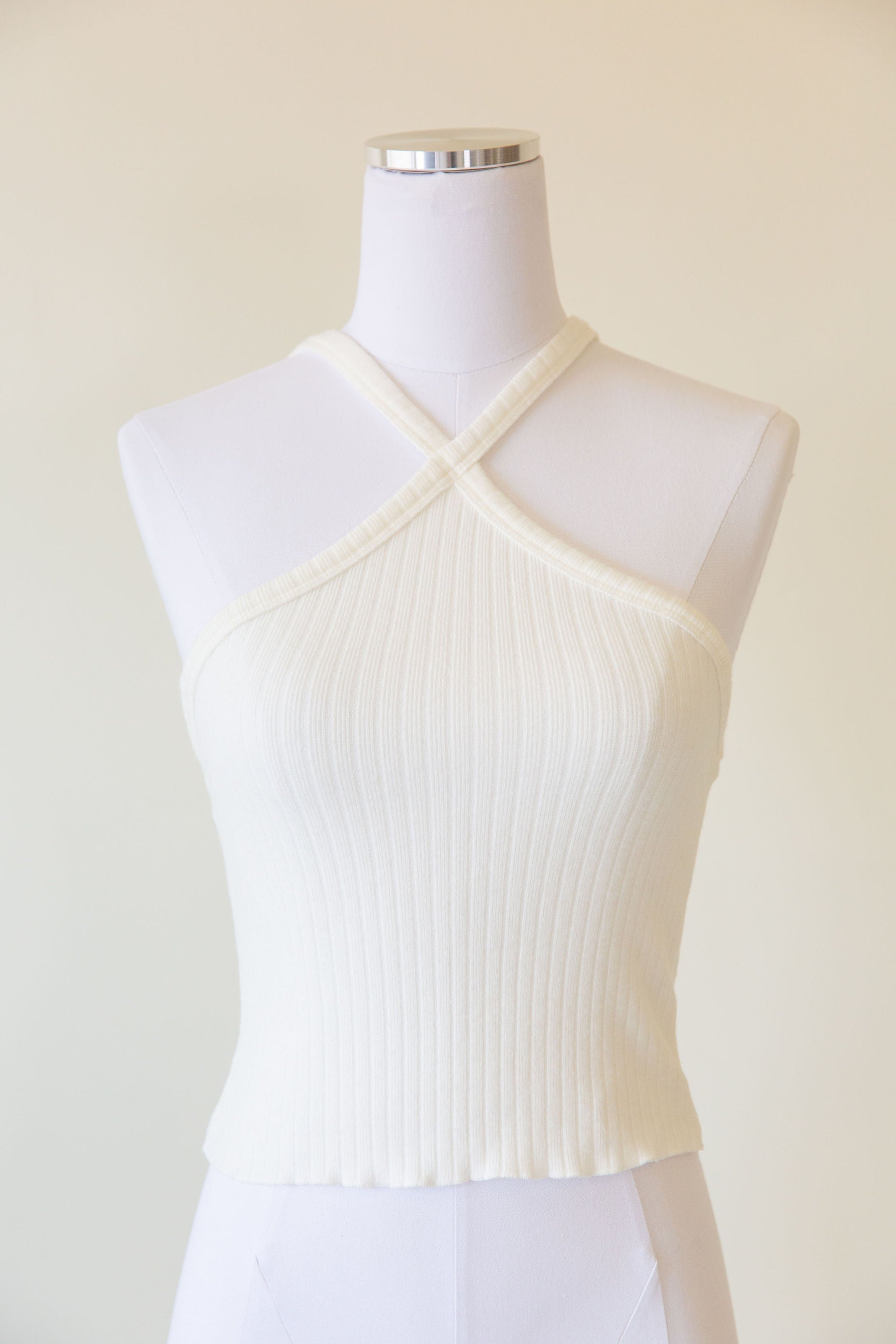white ribbed halter cami crop top