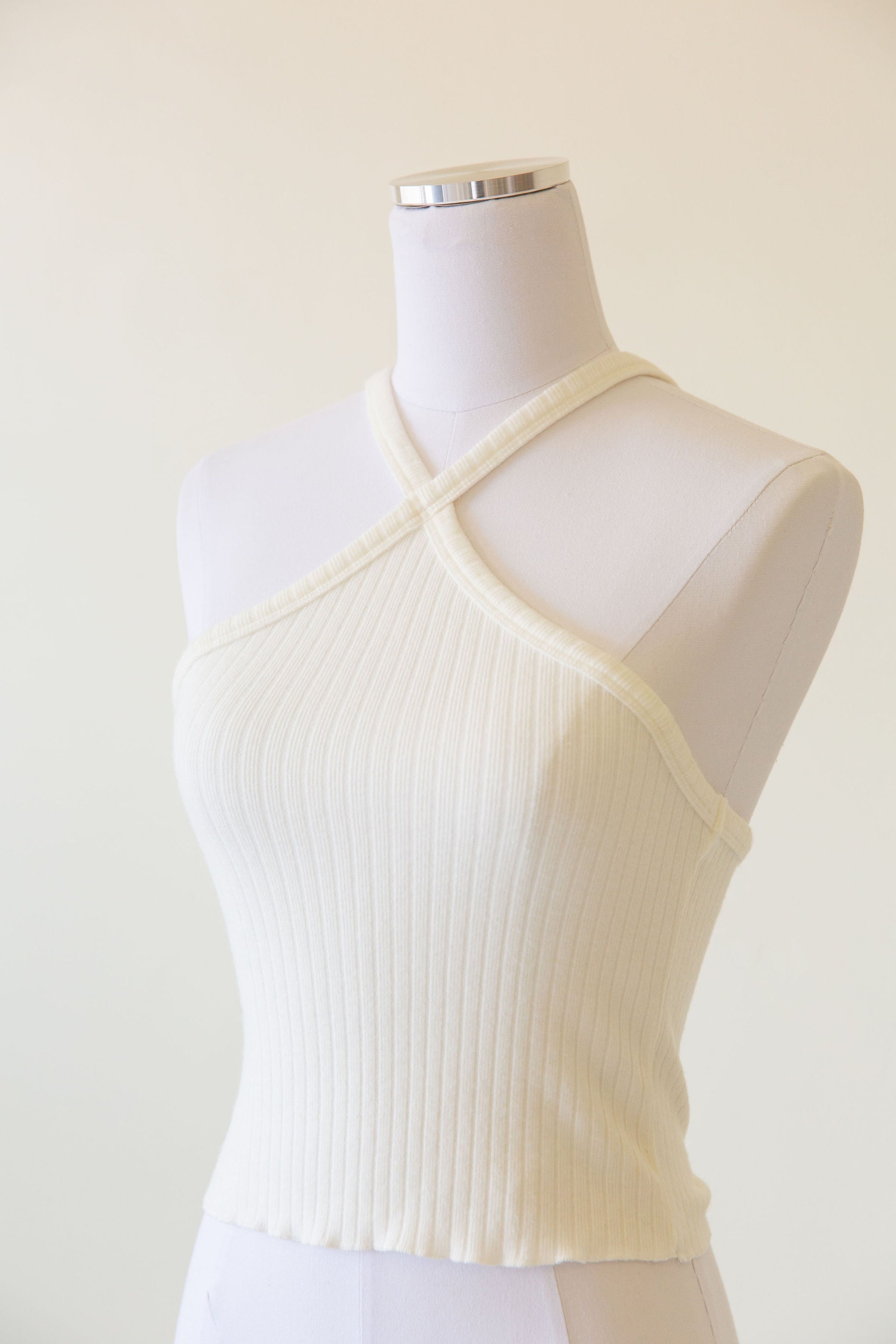white ribbed halter cami crop top