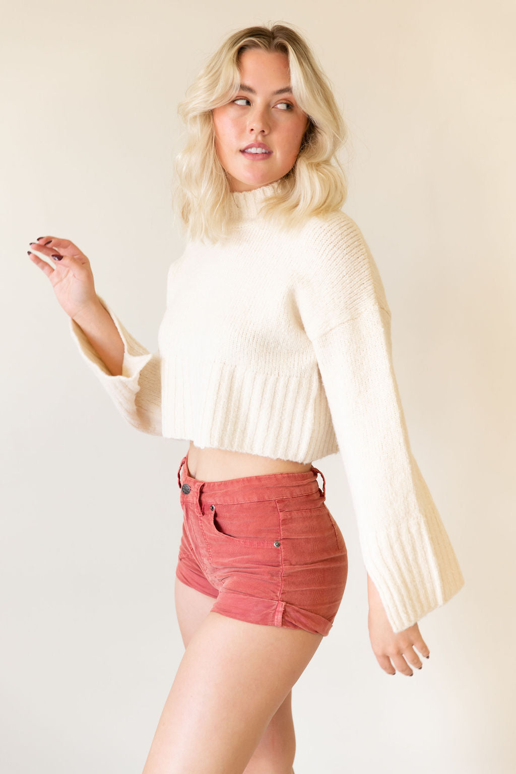 Cream Mockneck Crop Sweater