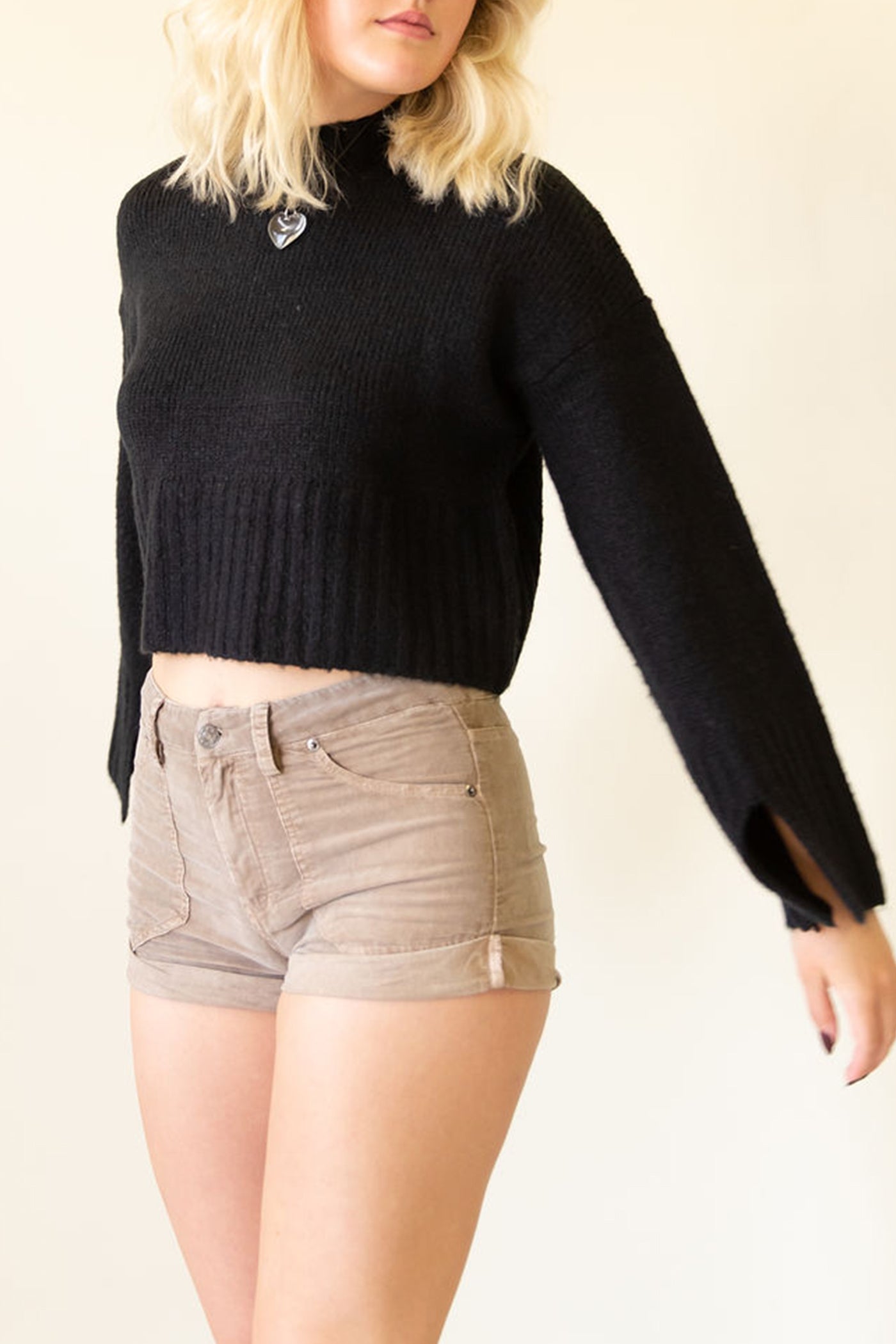 Black Mockneck Crop Sweater