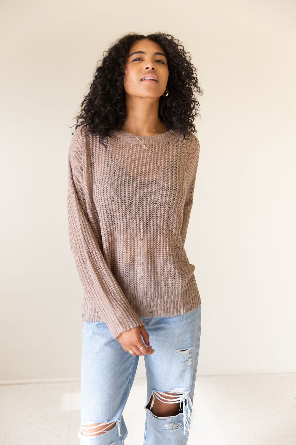 Always Smiling Distress Knit Sweater by For Good