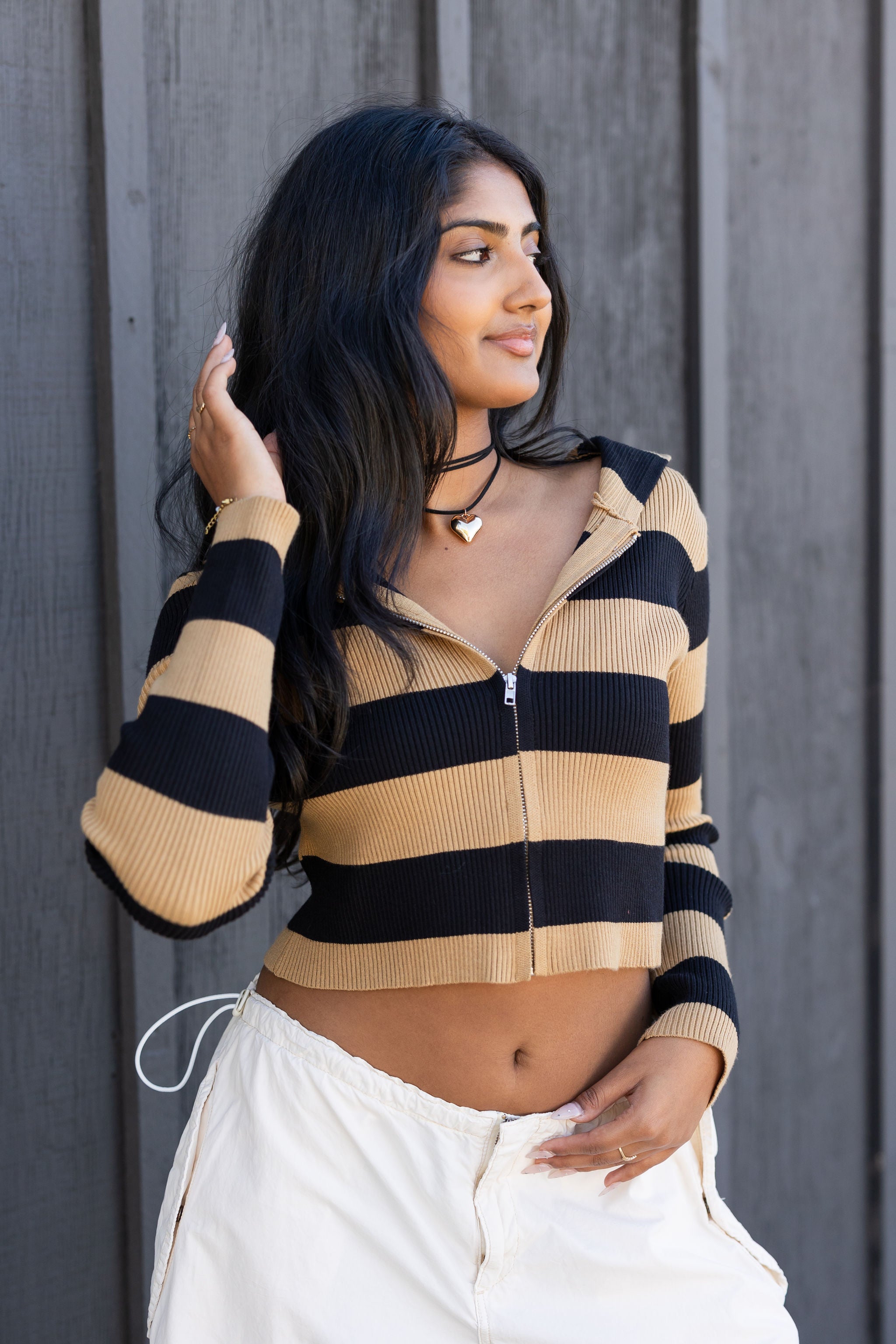 Playing Games Striped Crop Sweater