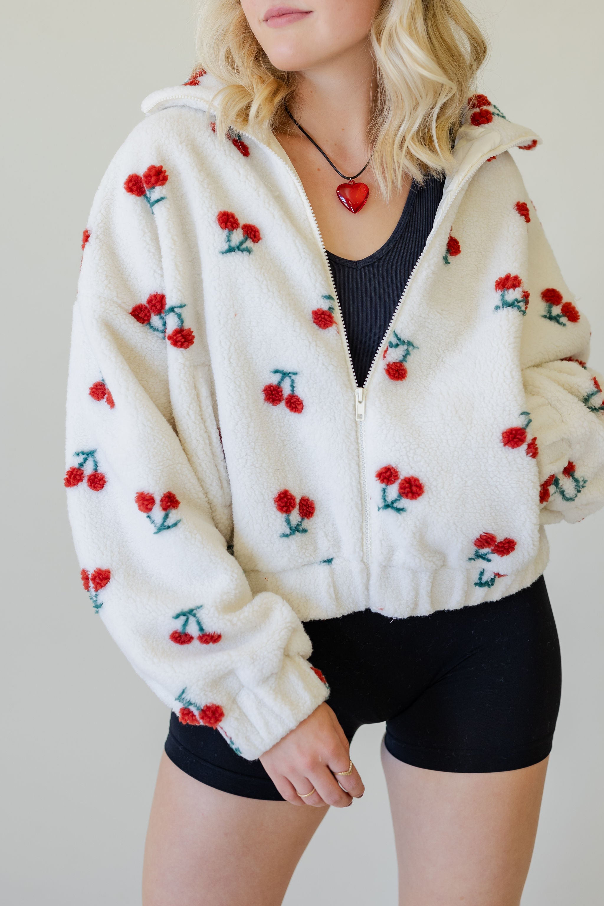 Moving On Cherry Printed Jacket by For Good