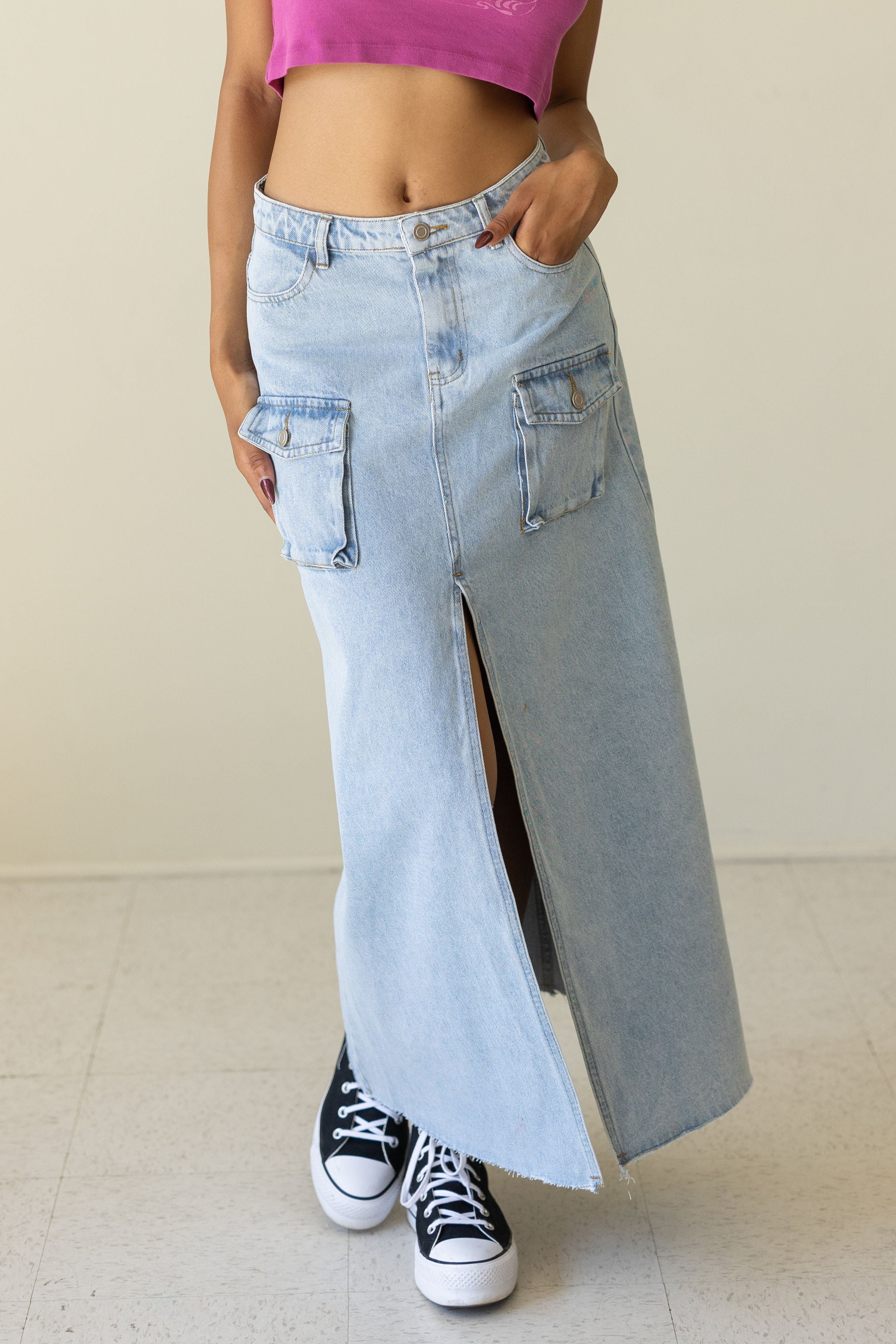 Show Off Denim Maxi Skirt by For Good