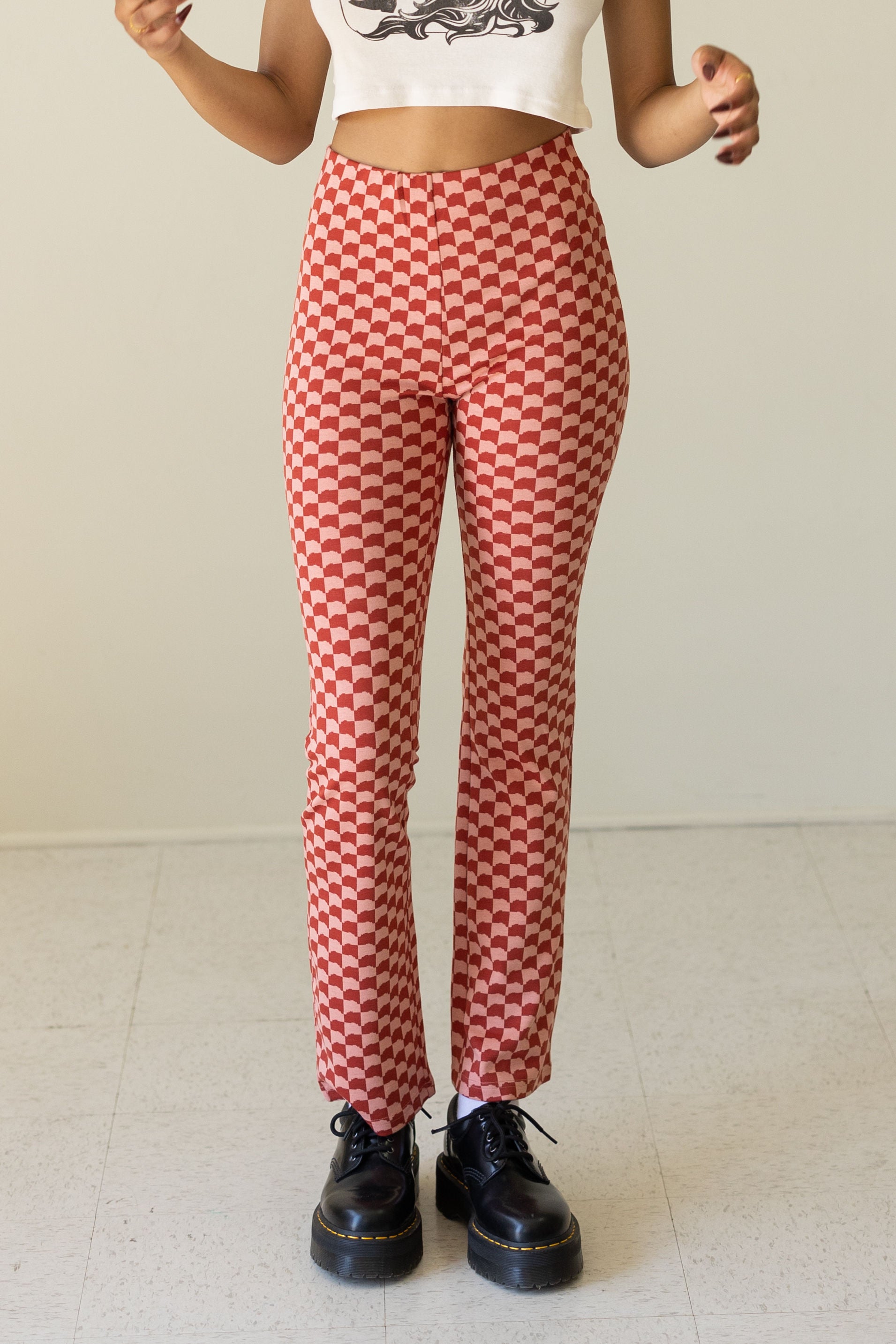 Red Checkered Knit Pants