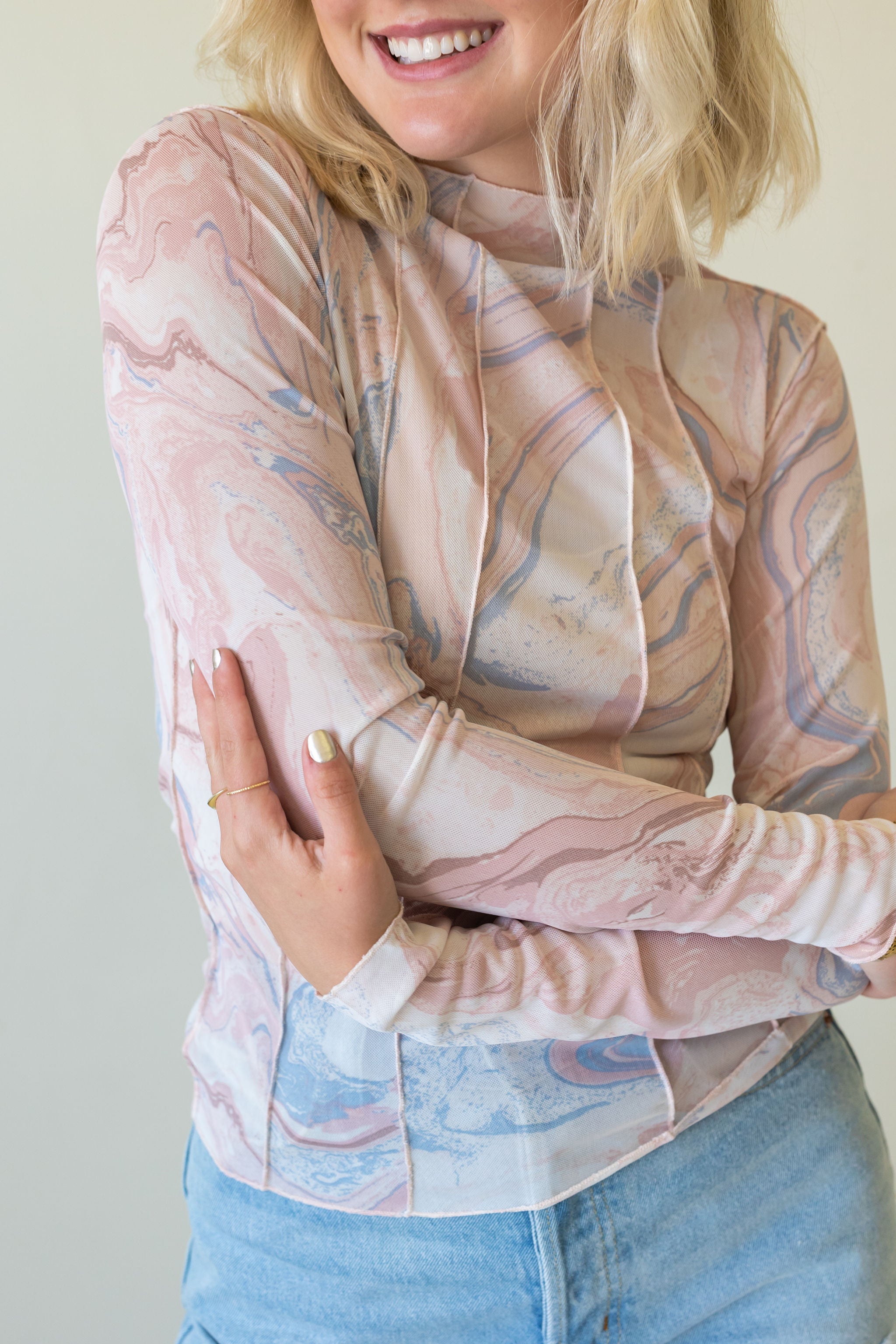 Uniquely You Marbled Mesh Long Sleeve Top