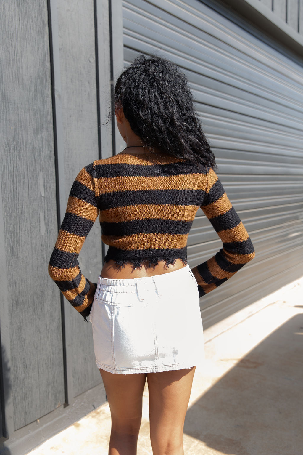 Striped Star Distressed Crop Sweater by BDG
