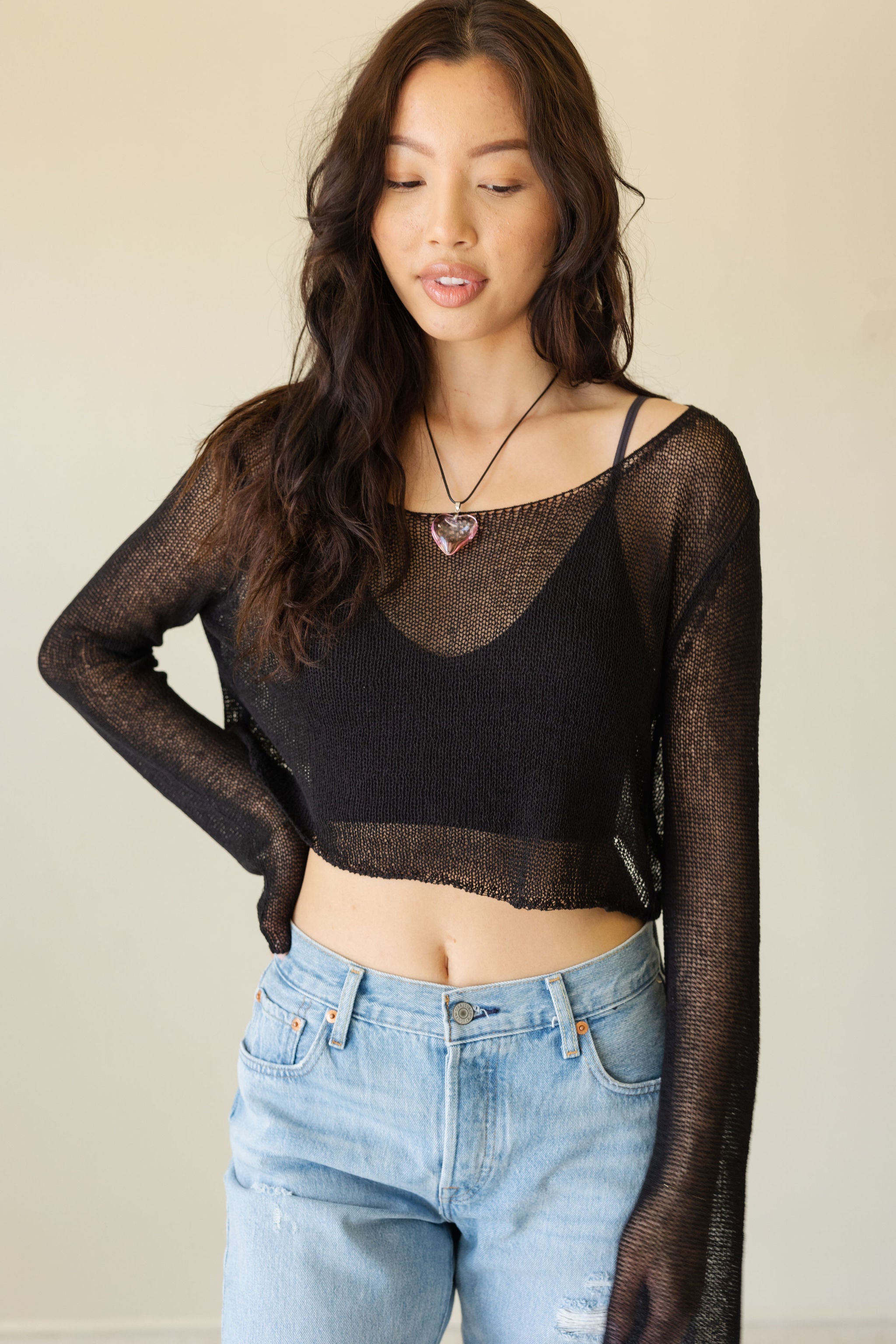 Don't Play Mesh Knit Crop Sweater