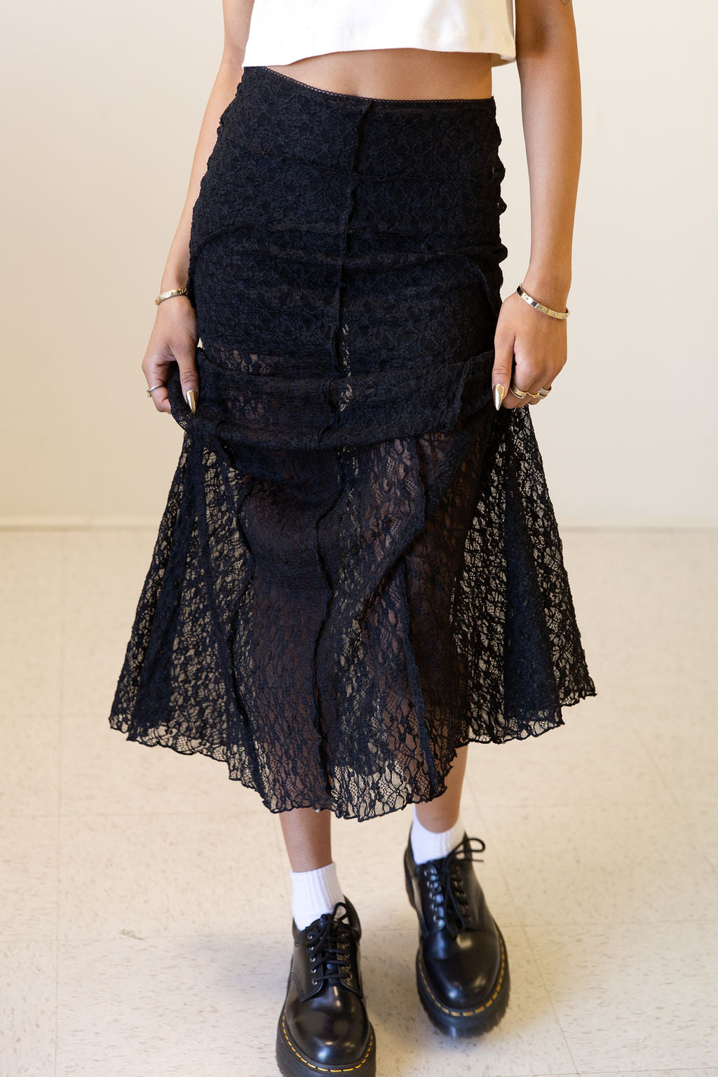 Love Game Sheer Lace Midi Skirt