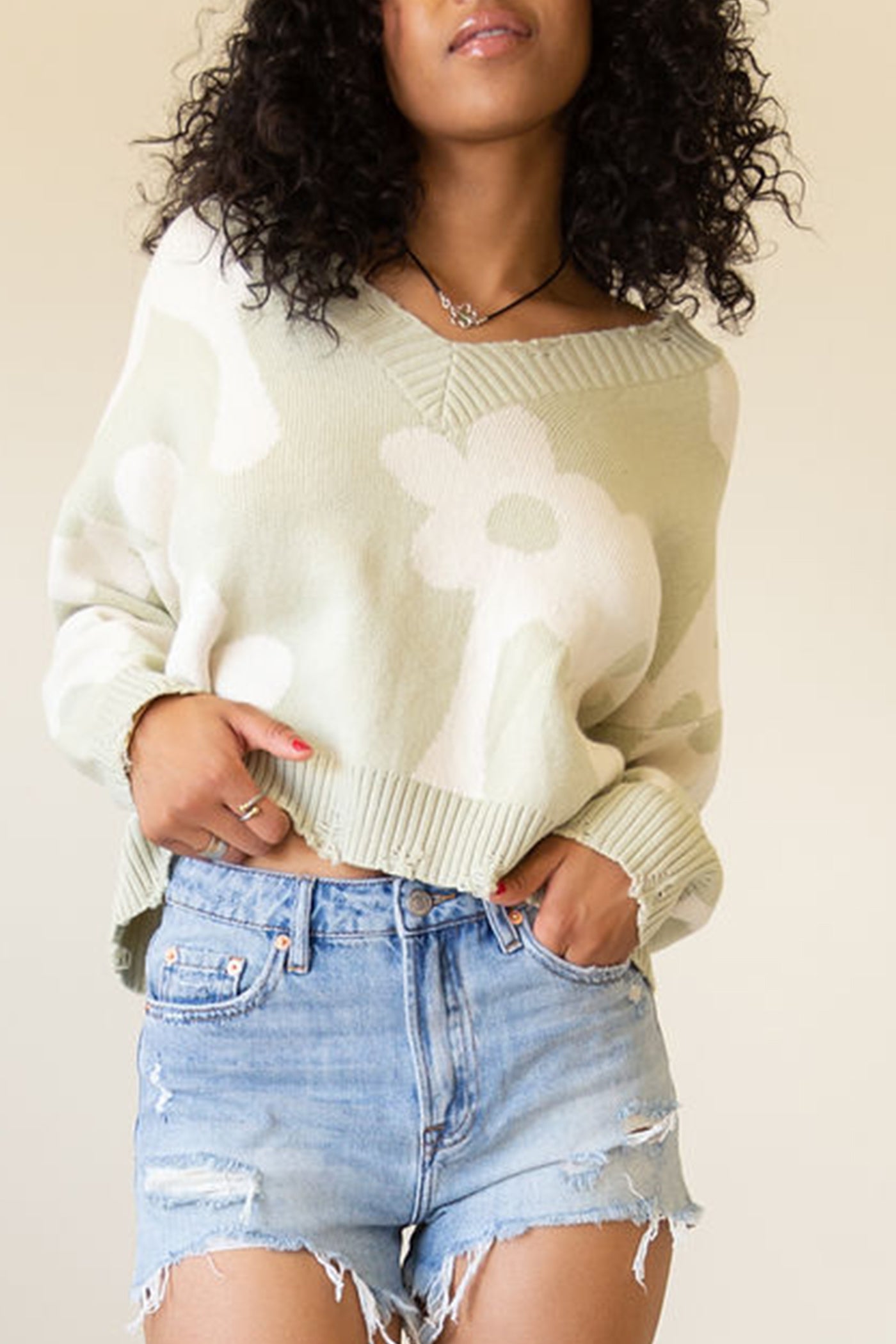 No Explanation Floral Distress Sweater
