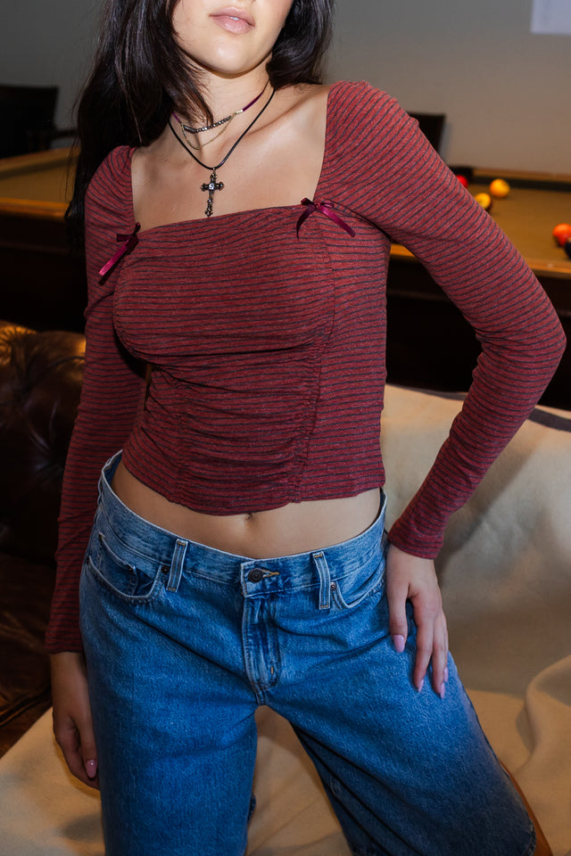 Ruched Lace Trim Top