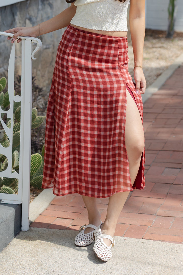 Plaid Slit Midi Skirt