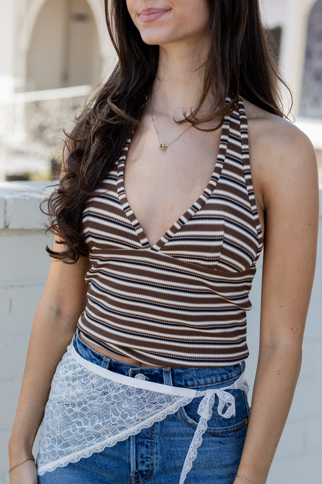 Striped Halter Knit Top