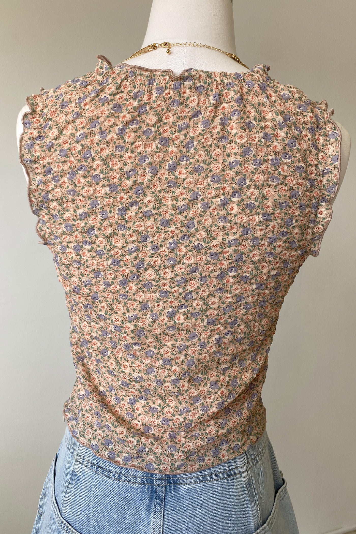 Ruched Floral Sleeveless Top