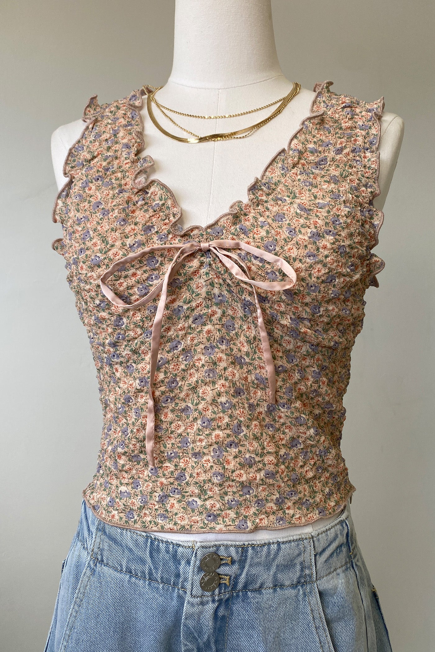 Ruched Floral Sleeveless Top