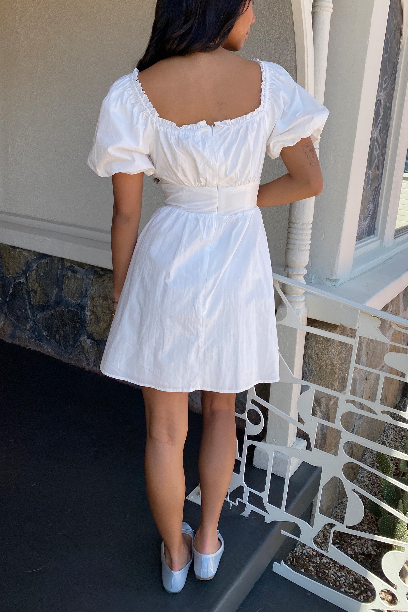 White Puff Sleeve Corset Dress