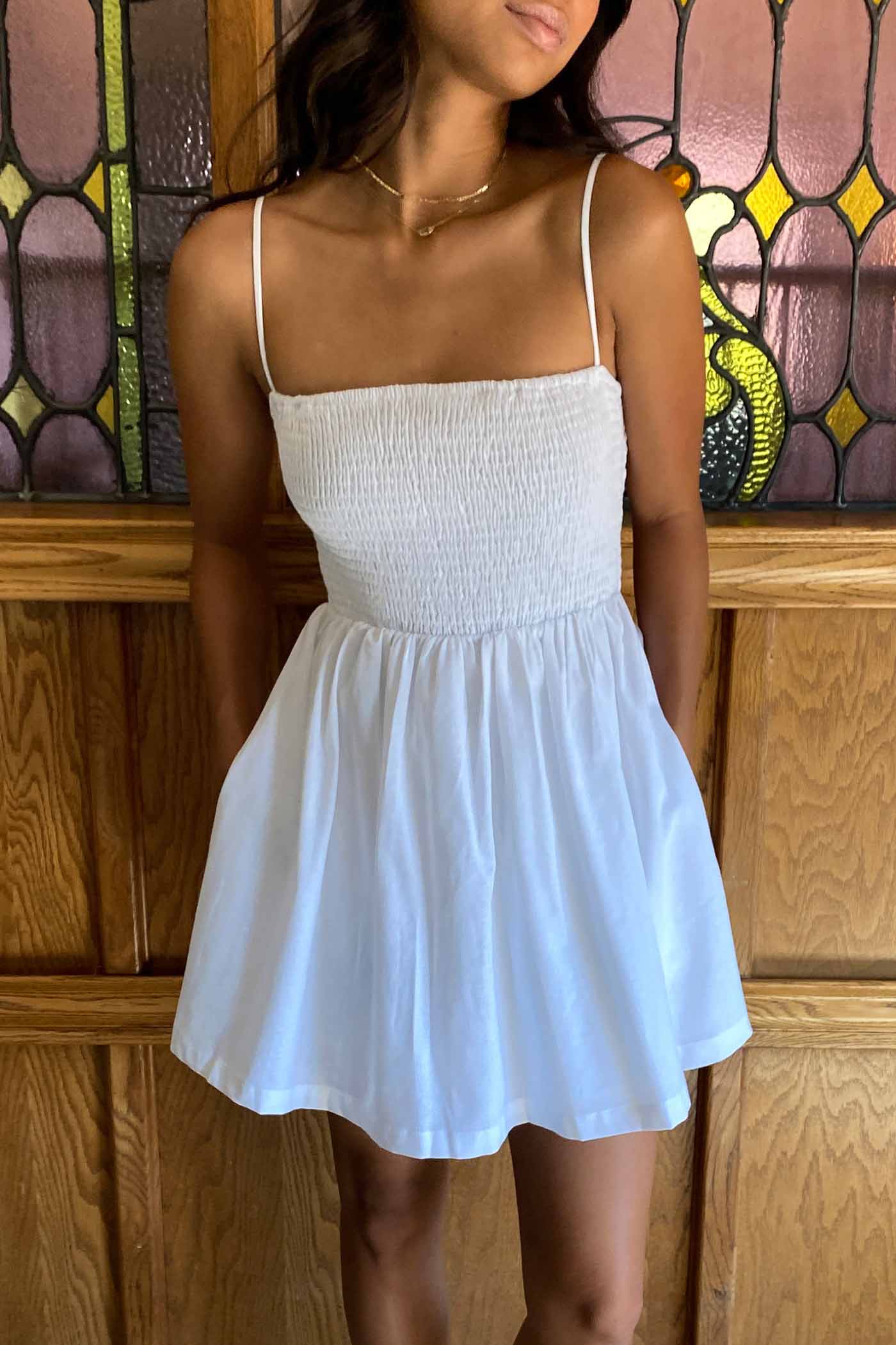 Smocked Strappy Back Mini Dress