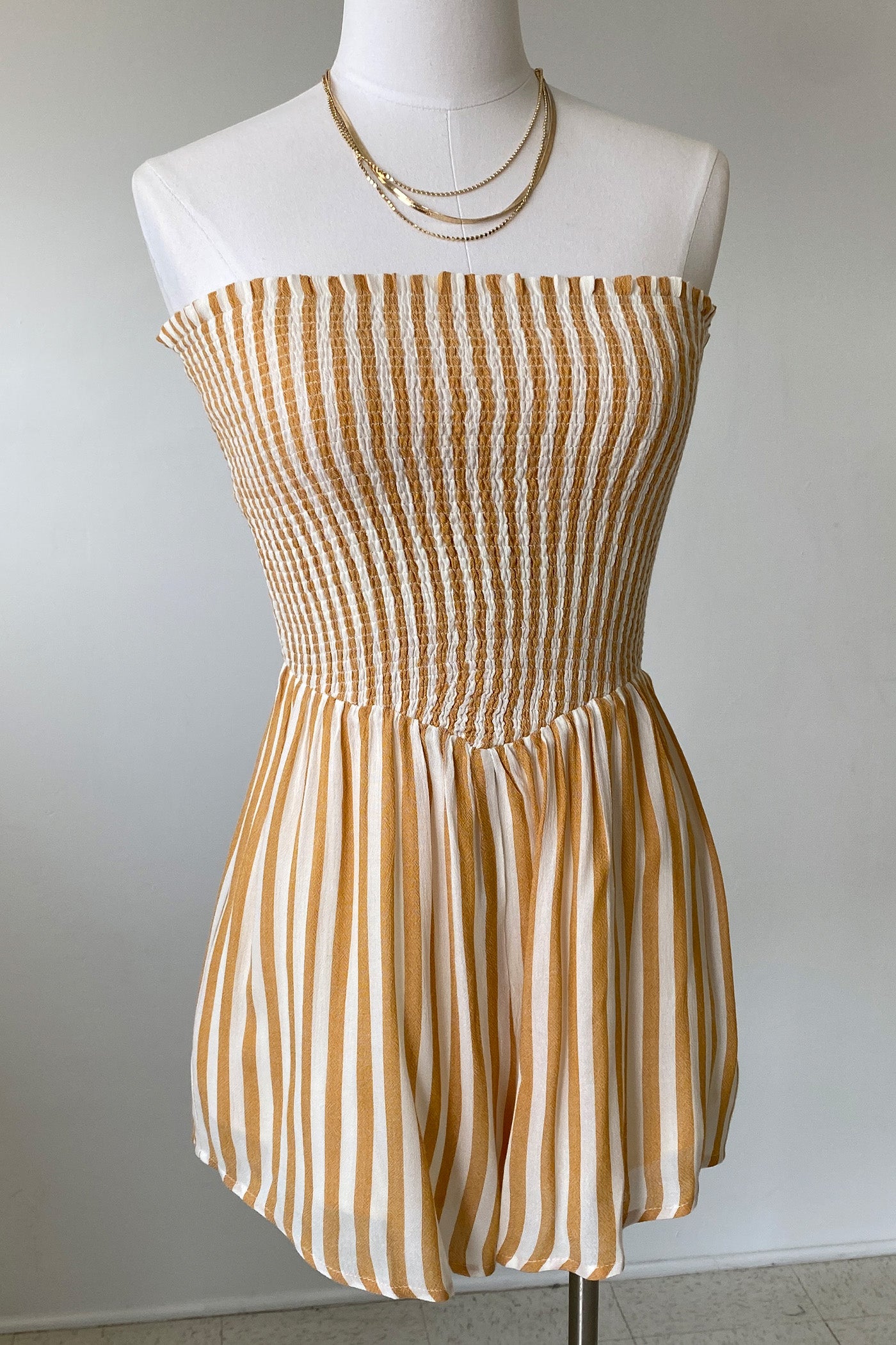 Striped Strapless Romper by For Good