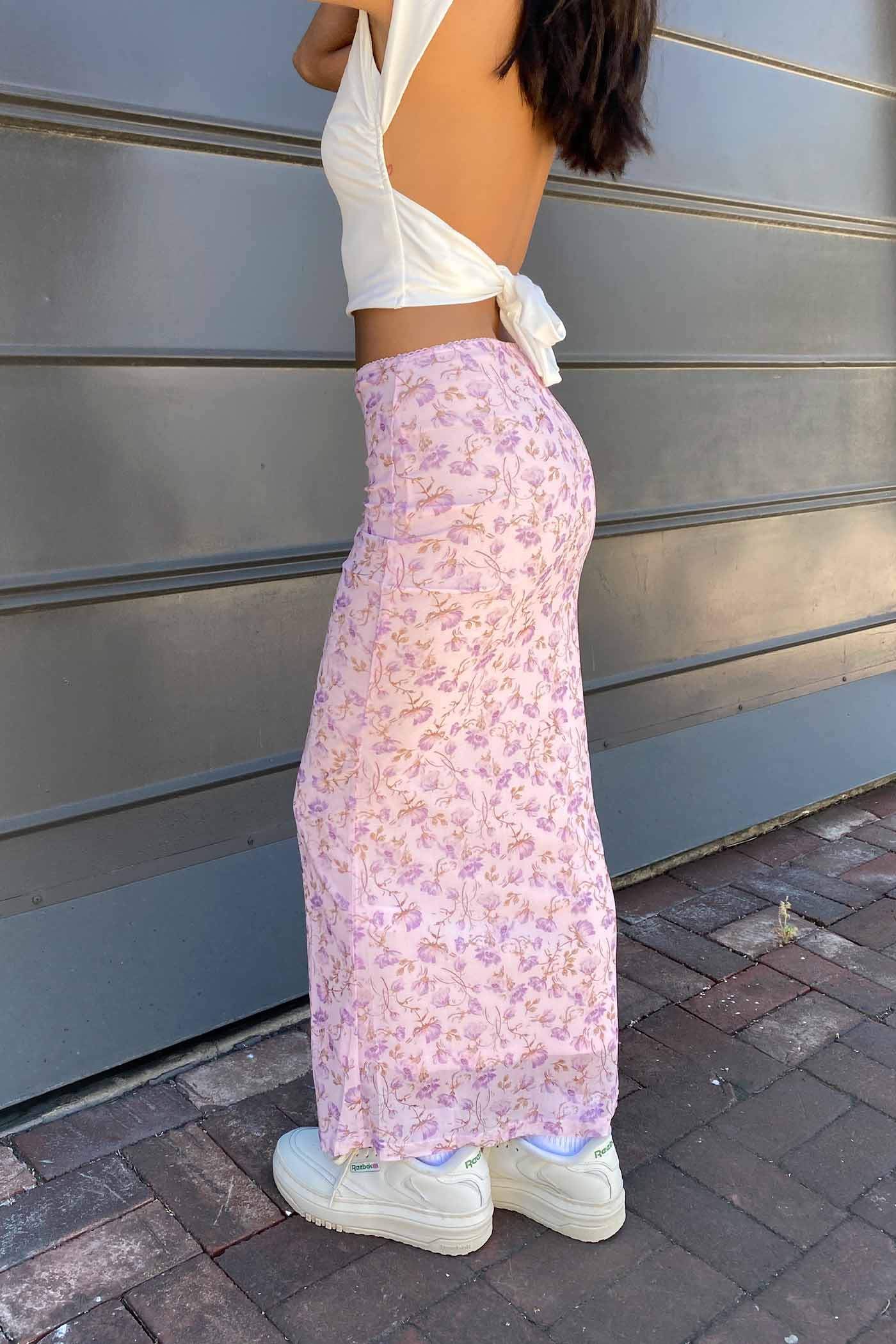 Floral Mesh Midi Skirt