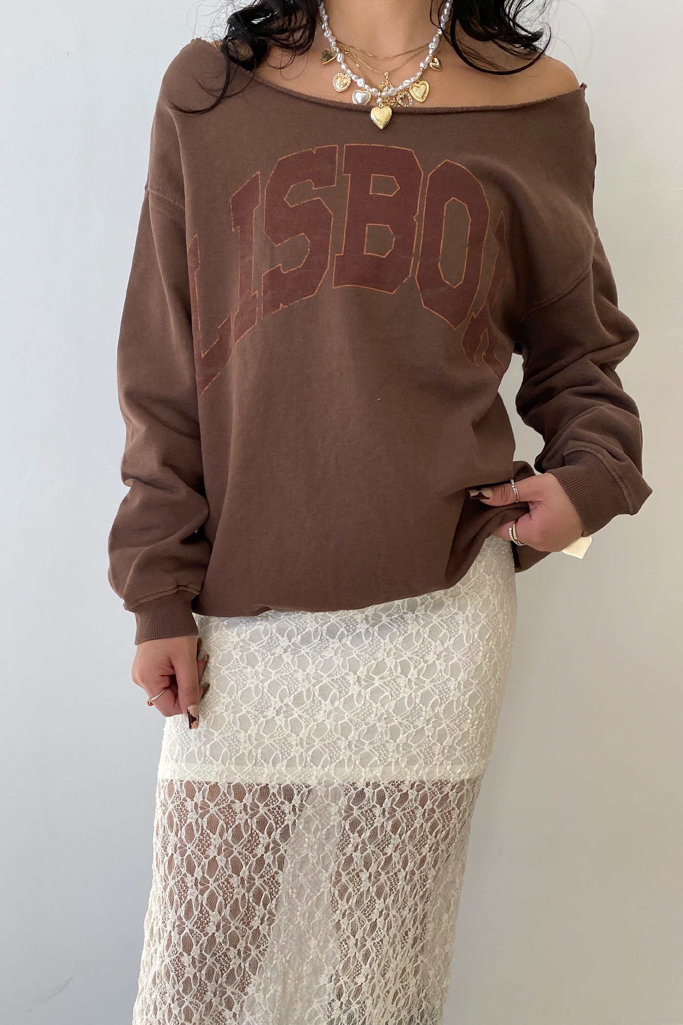 Lisboah Off Shoulder Sweatshirt by BDG