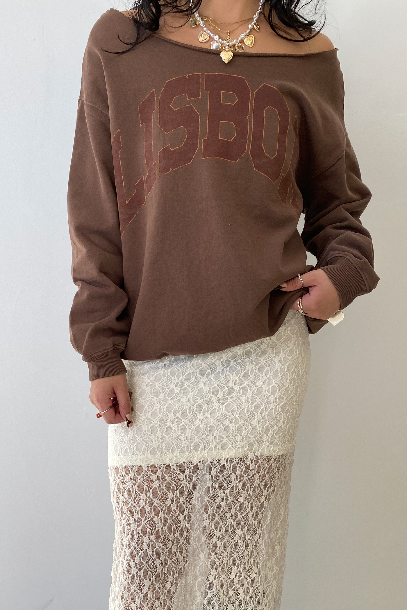 Lisboah Off Shoulder Sweatshirt by BDG