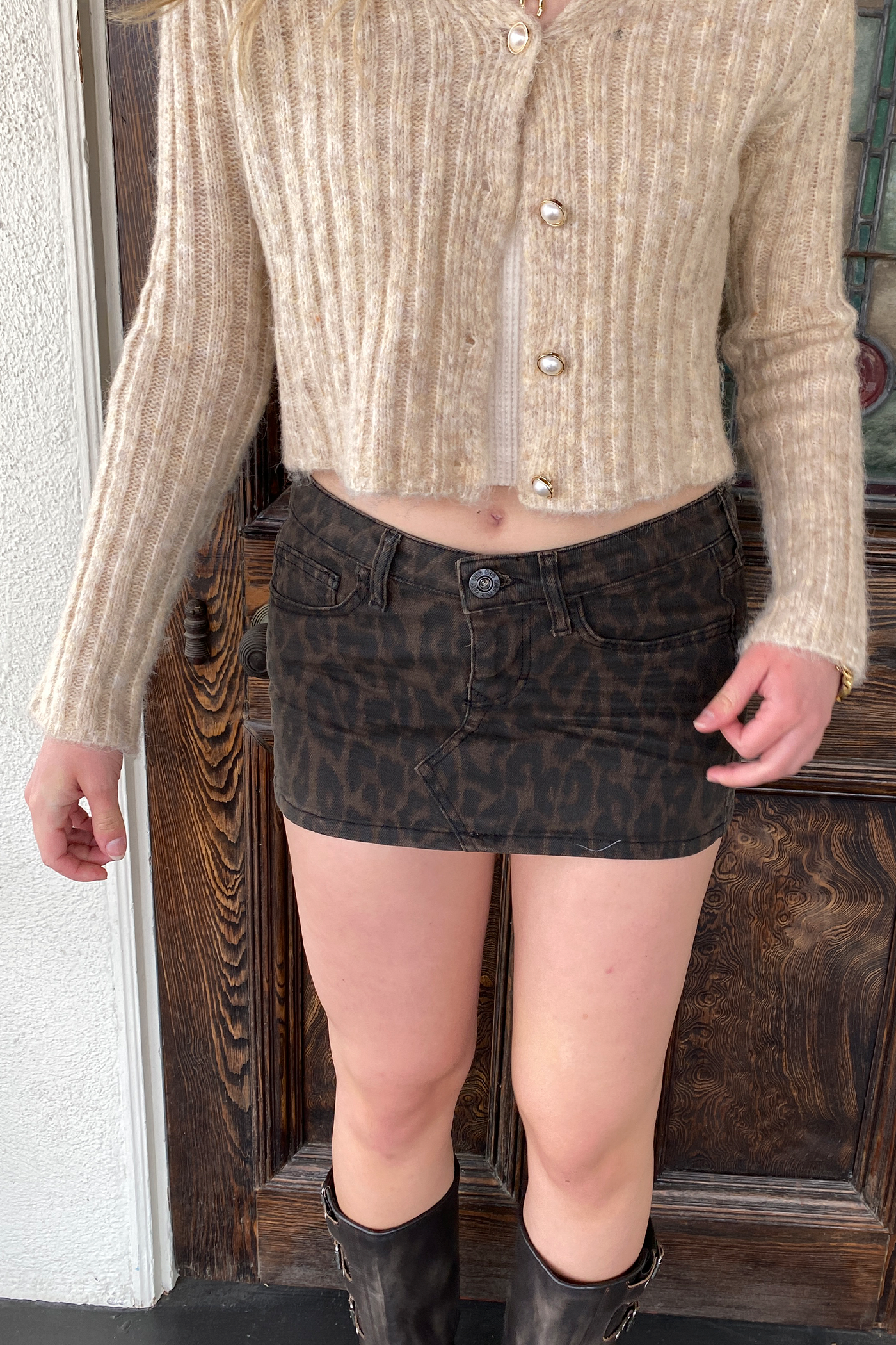 Leopard Print Denim Mini Skirt by BDG