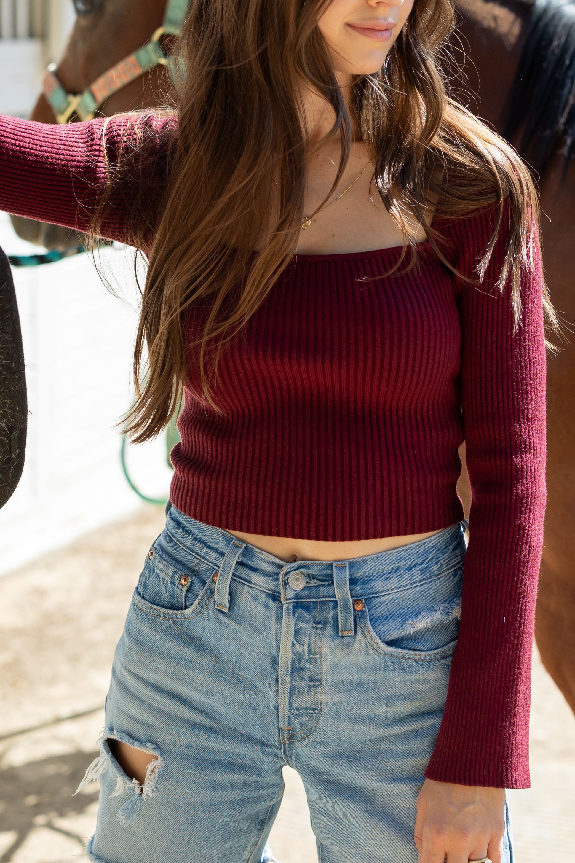 Ribbed Knit Long Sleeve Top