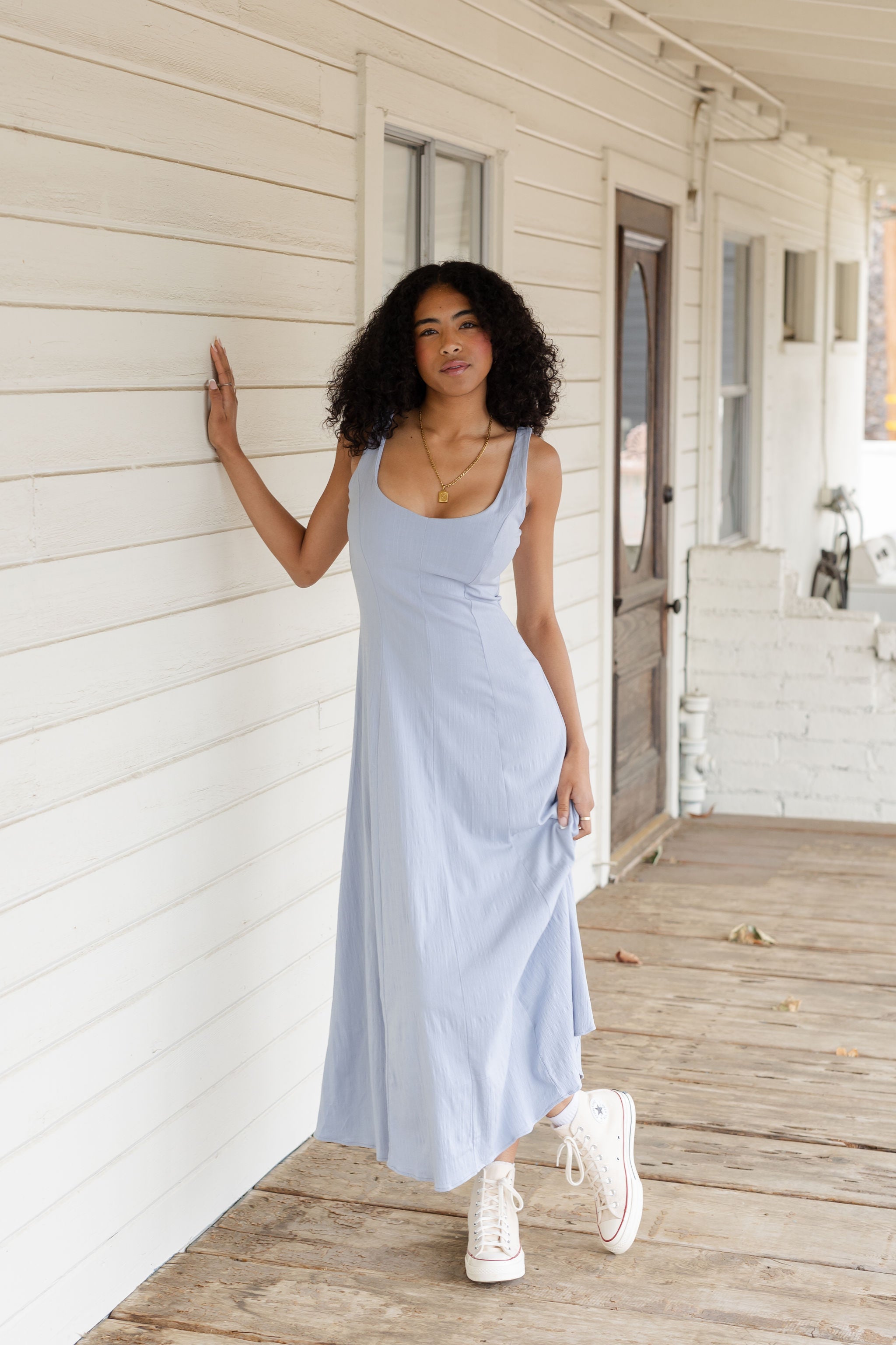 Blue Sleeveless Linen Maxi Dress