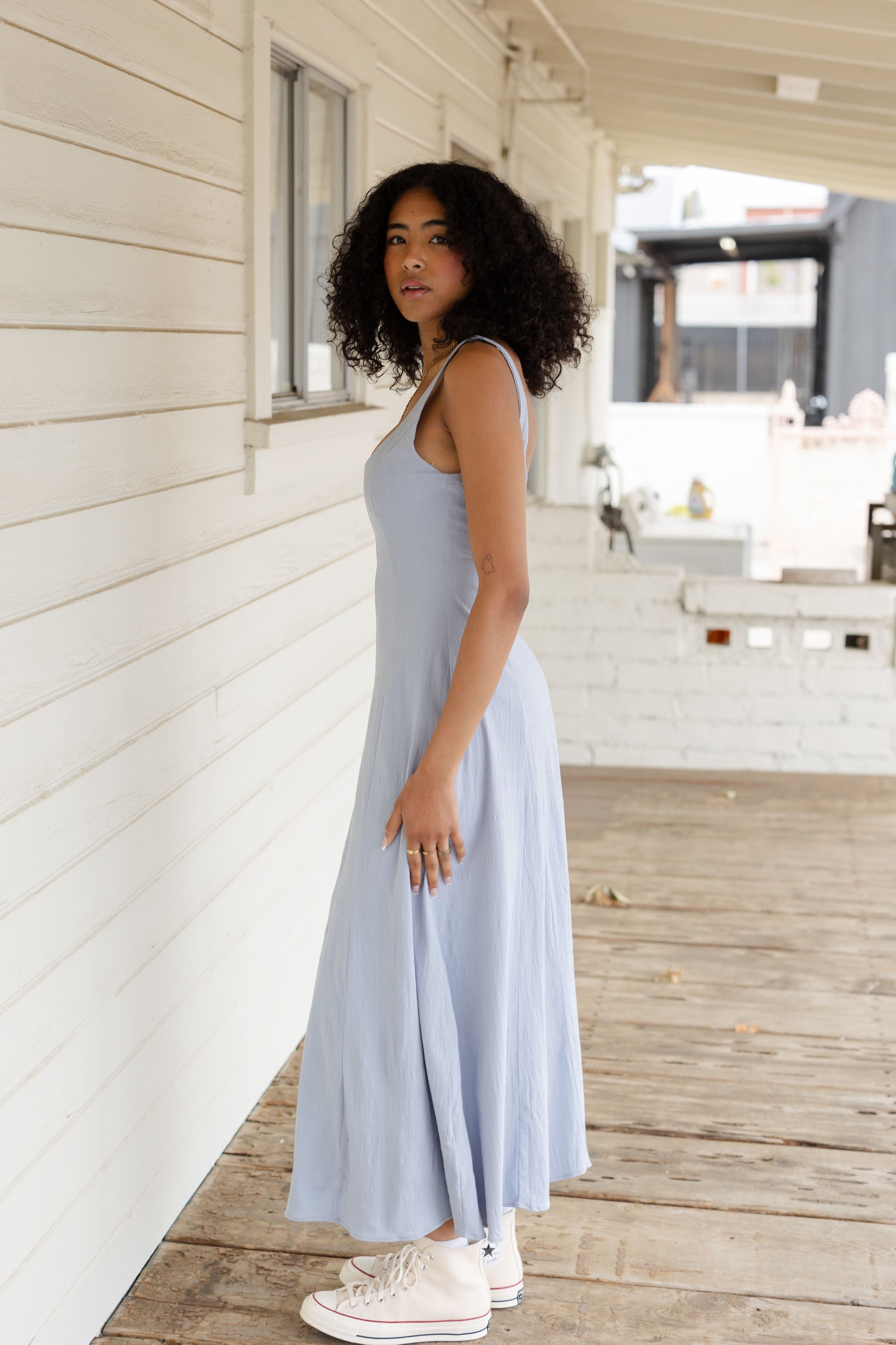 Blue Sleeveless Linen Maxi Dress