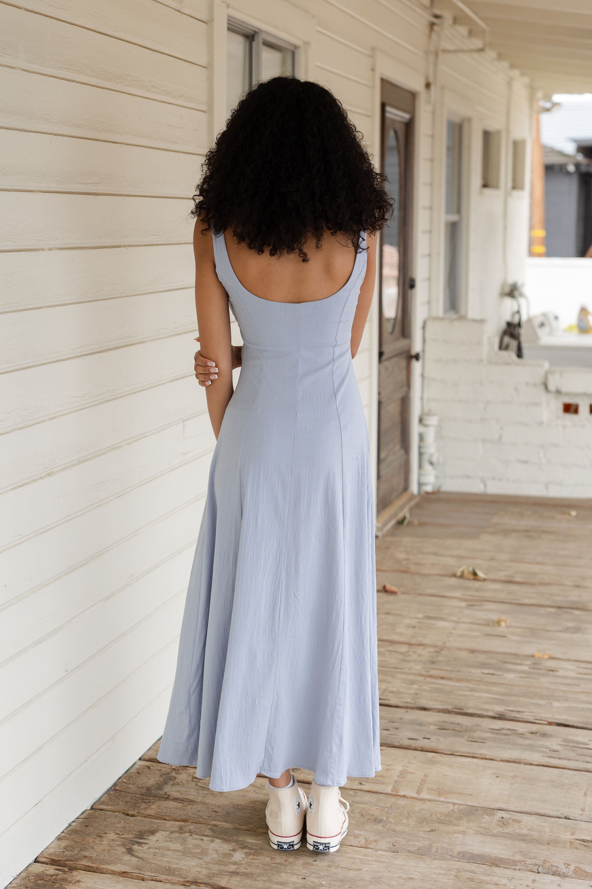 Blue Sleeveless Linen Maxi Dress