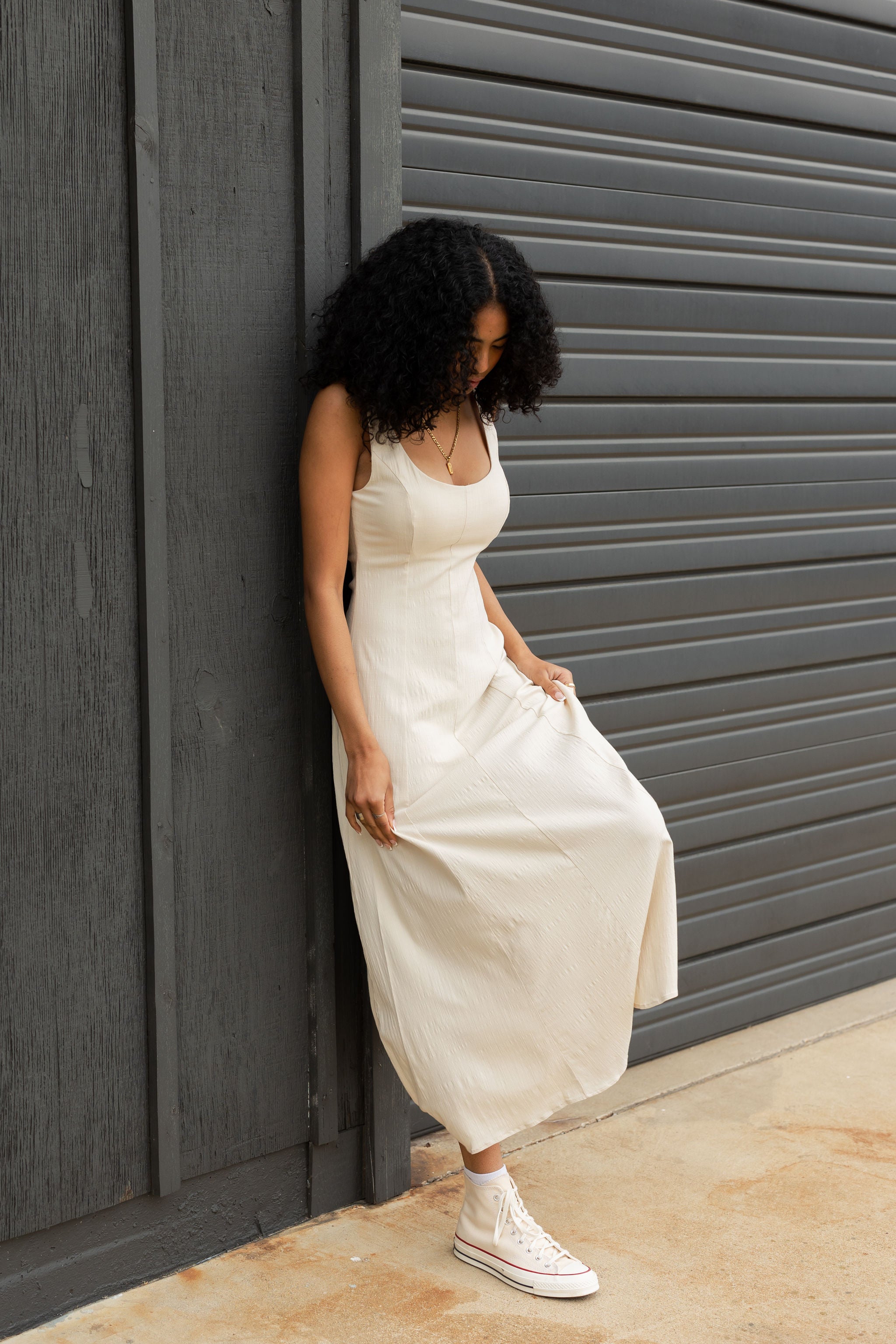 Natural Sleeveless Linen Maxi Dress