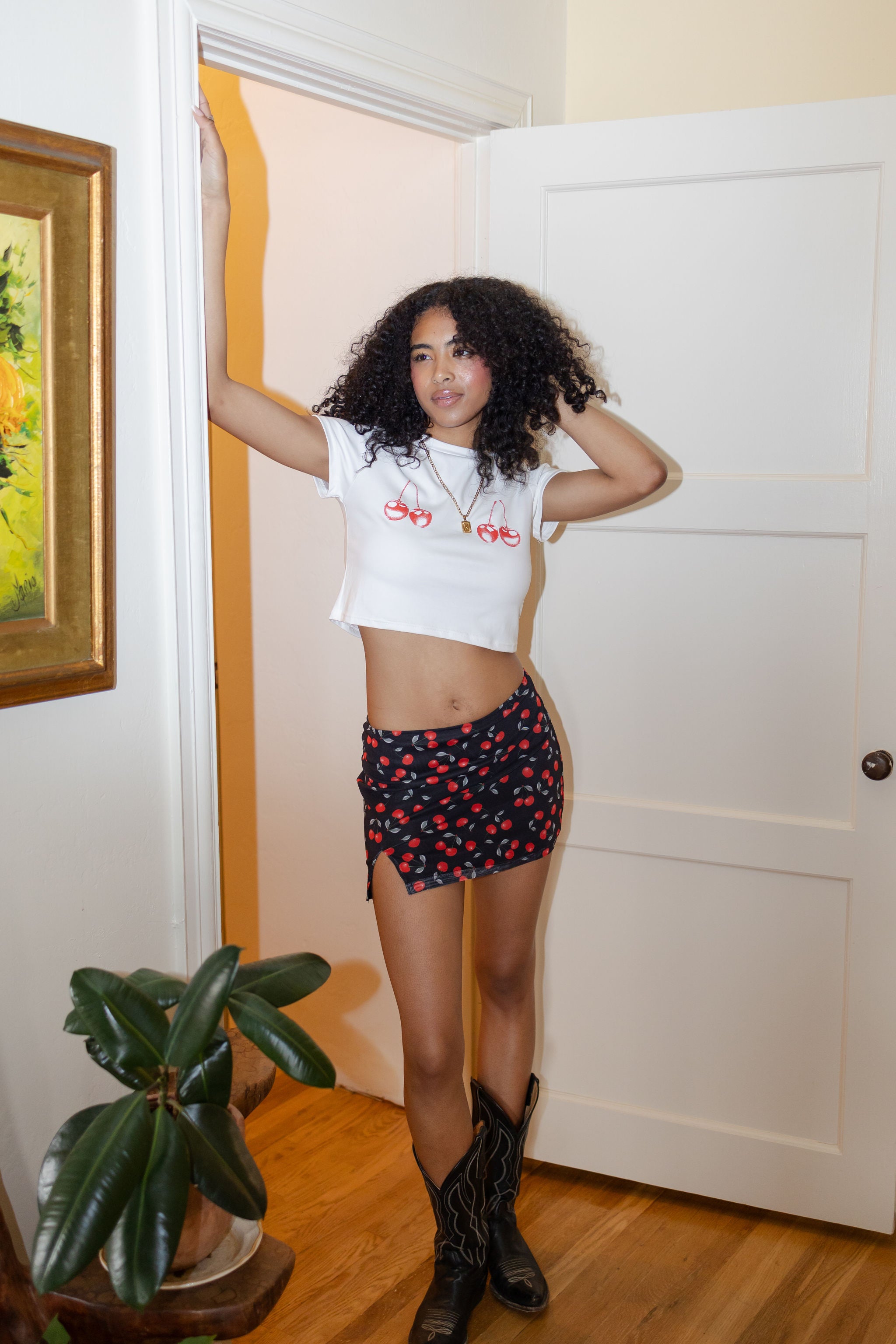 Cherry Print Mesh Mini Skirt