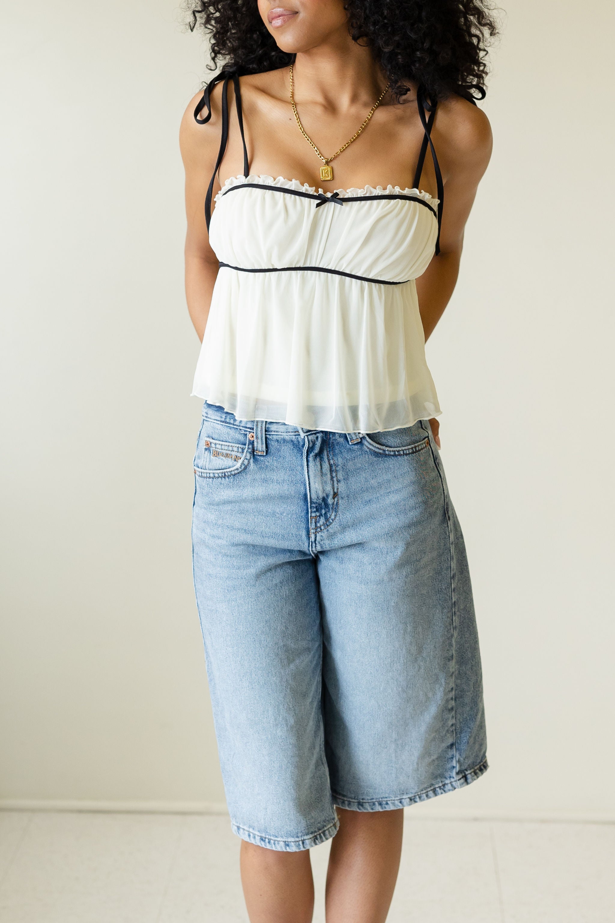 Pleated Mesh Cami Top