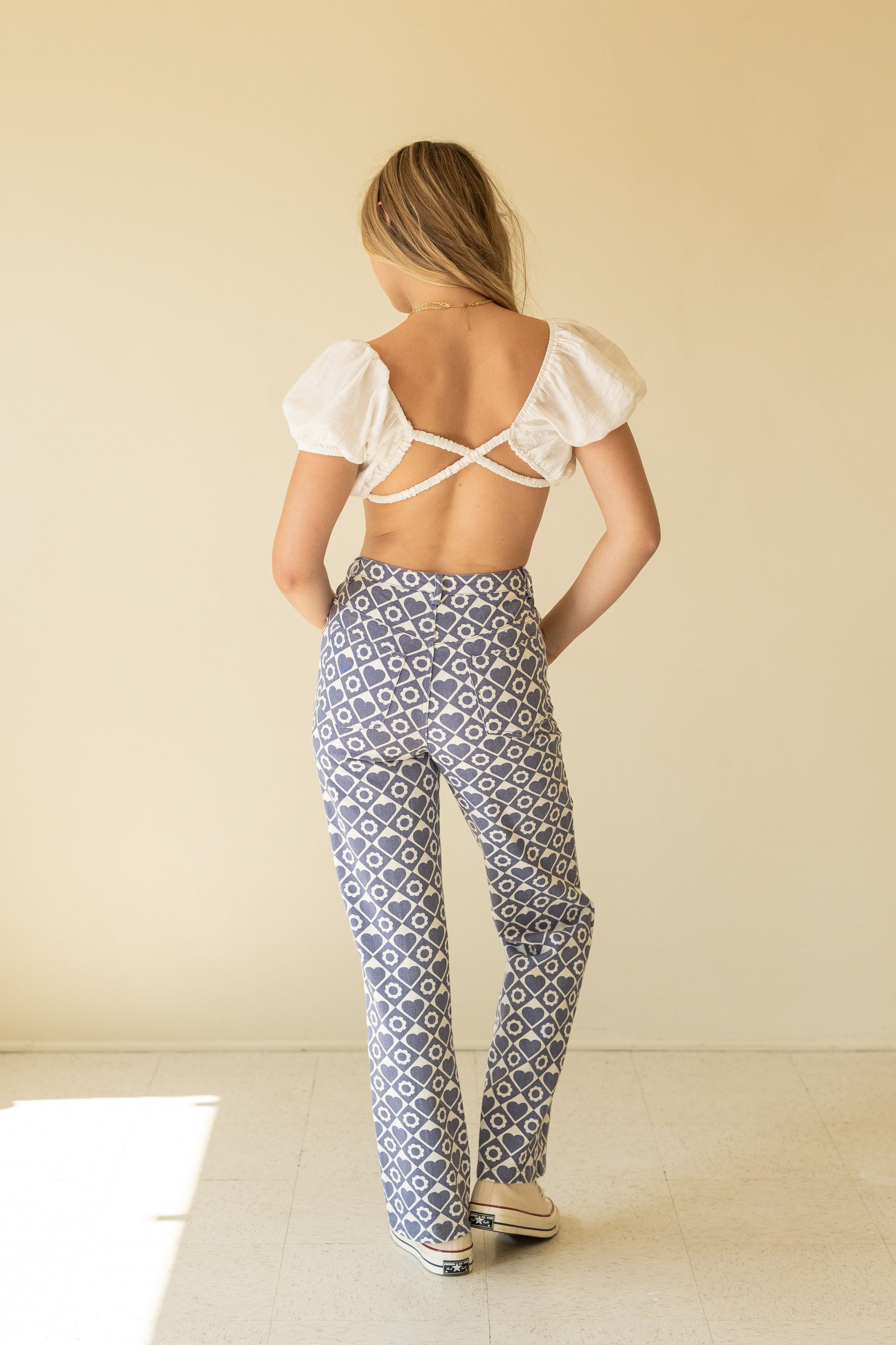 Flowers &amp; Hearts Printed Straight Leg Jeans