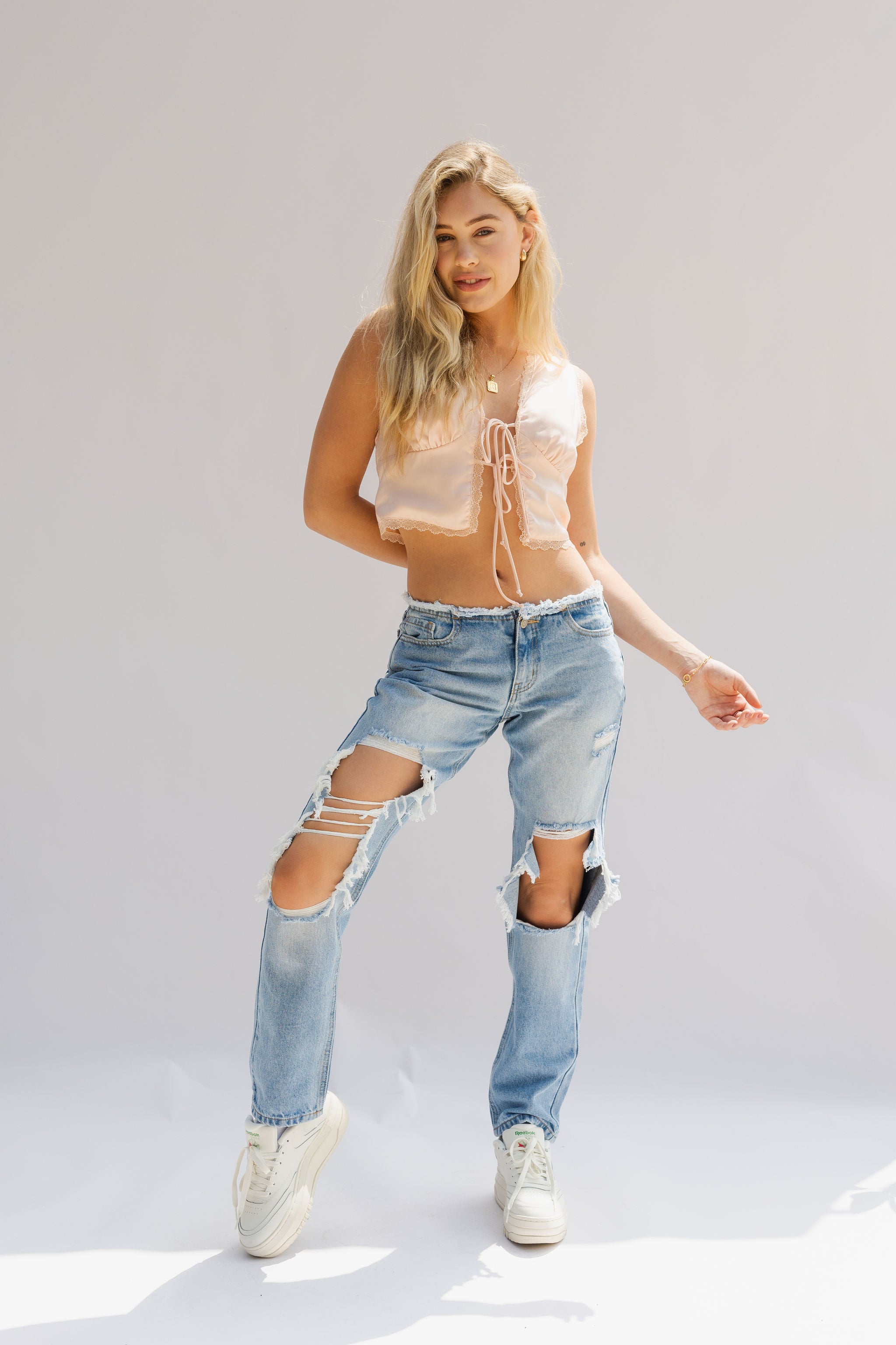 The Rockie Distressed Mid RIse Distress Jeans by Nectar Premium Denim