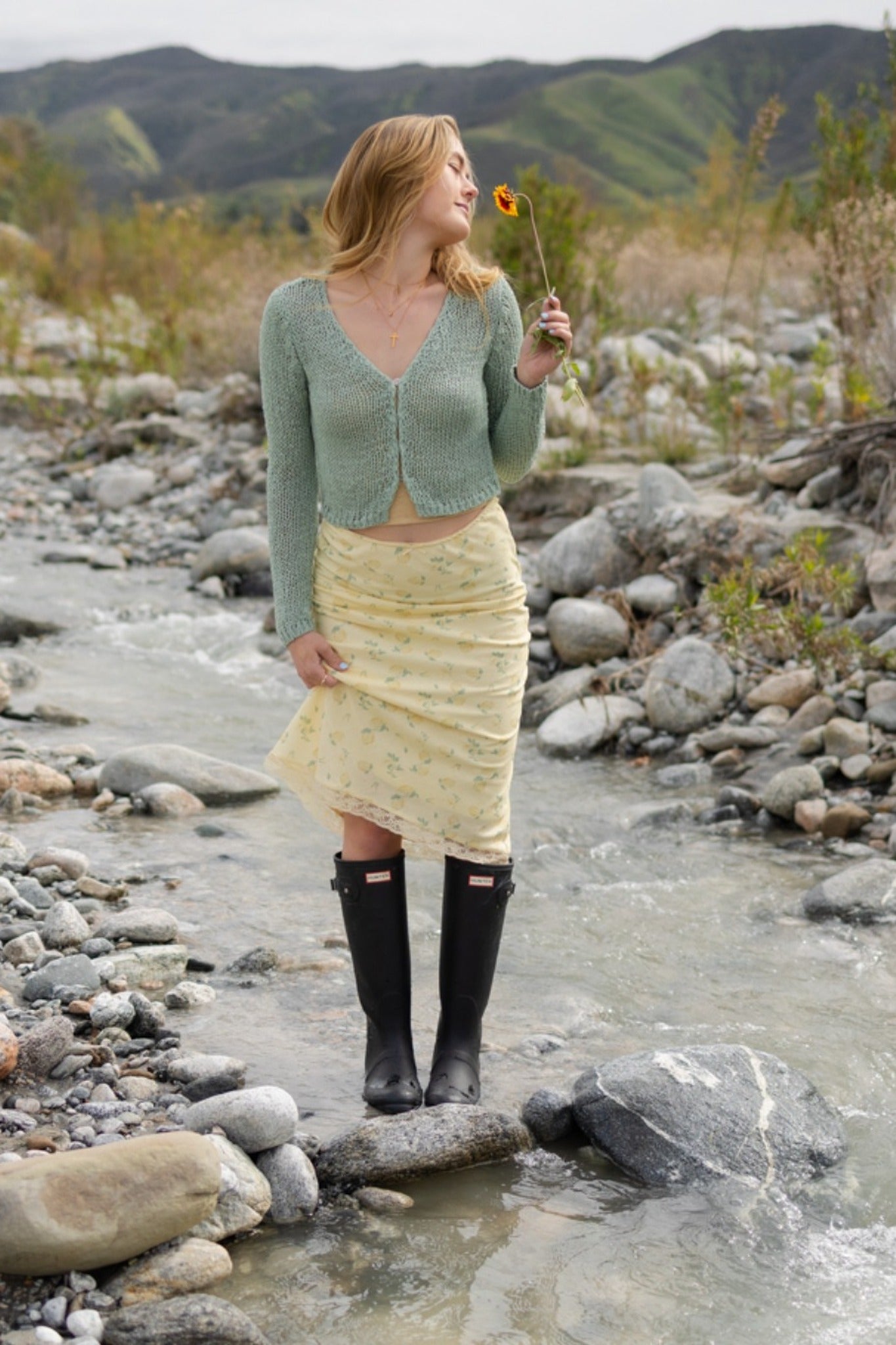 Lemon Print Midi Skirt