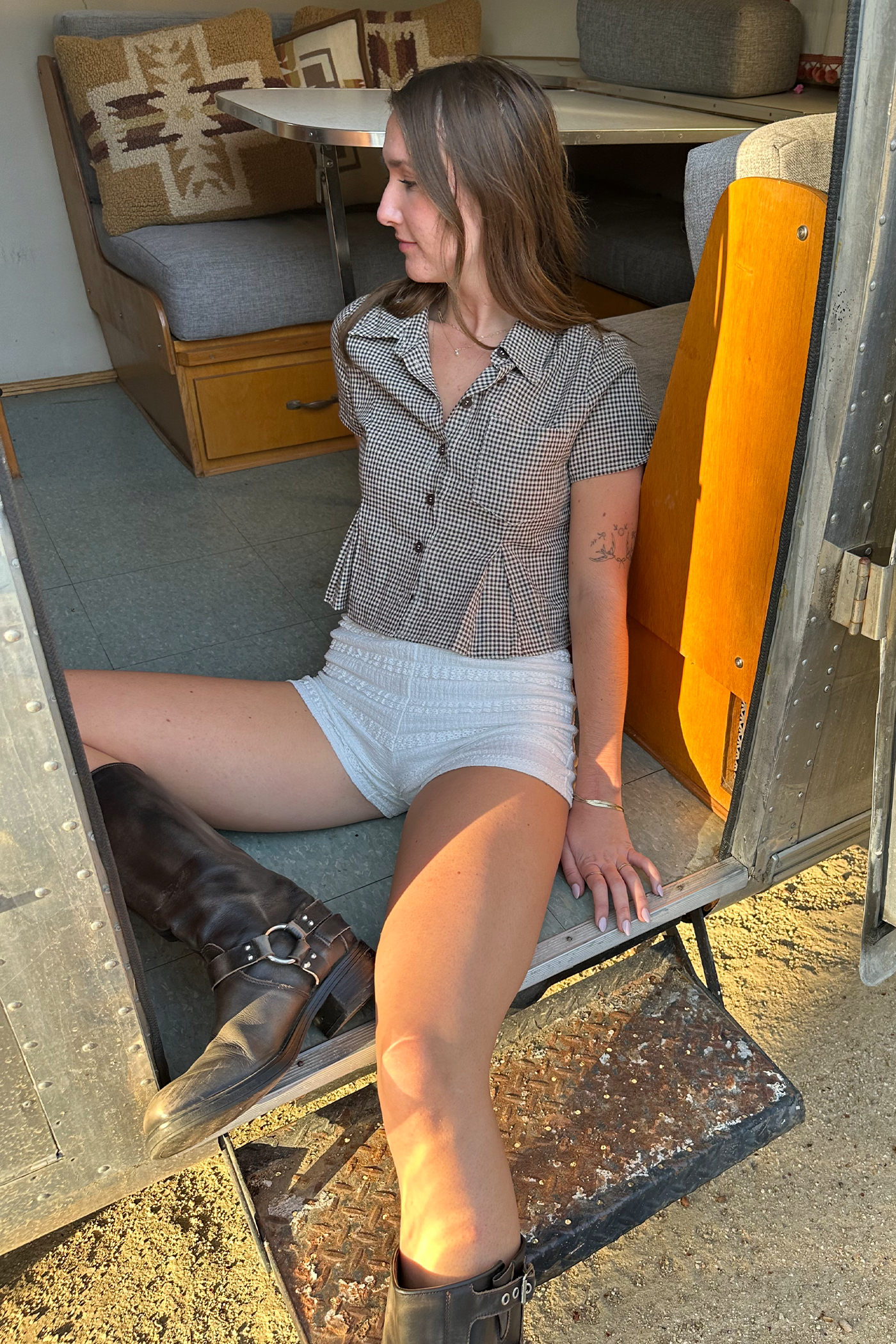 Gingham Button Up Top