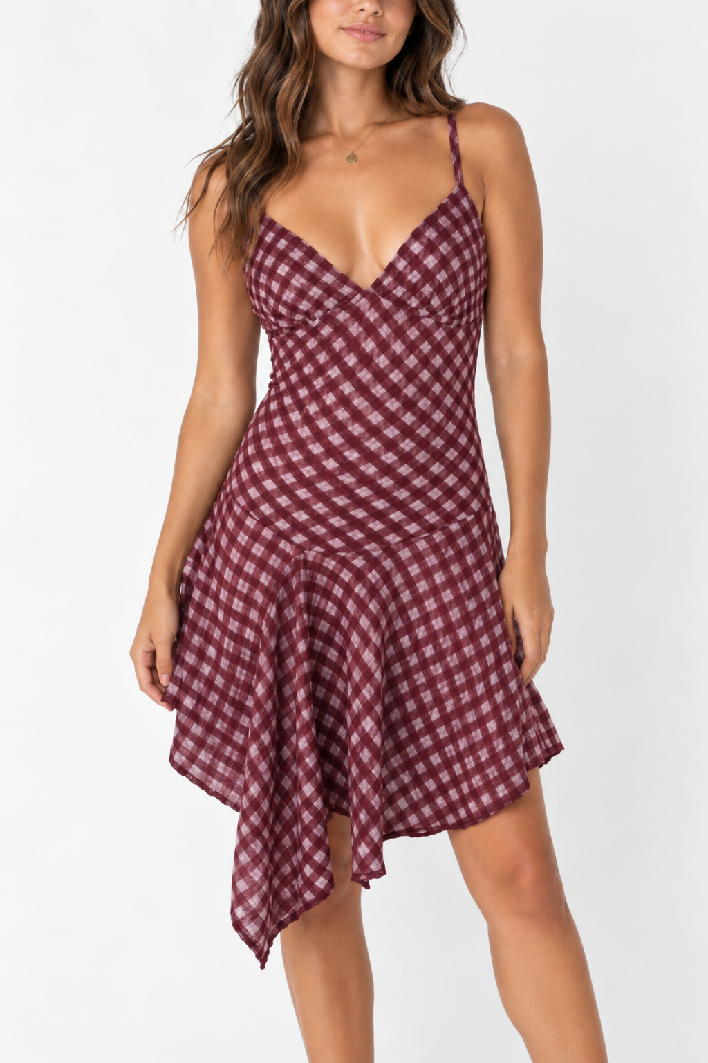 Gingham Handkerchief Hem Mini Dress