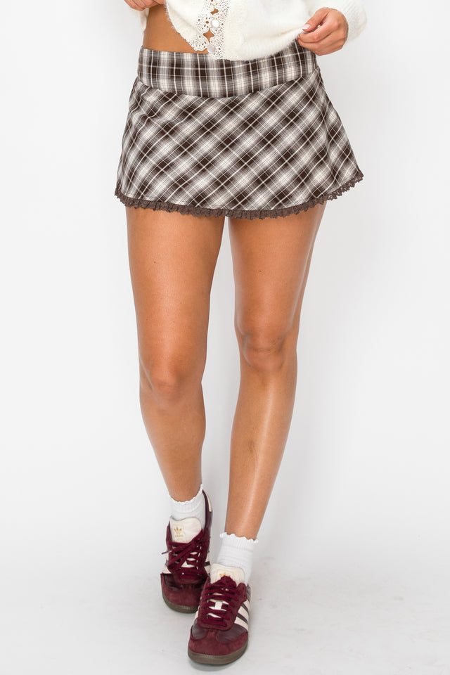 Plaid Lace Trim Skort